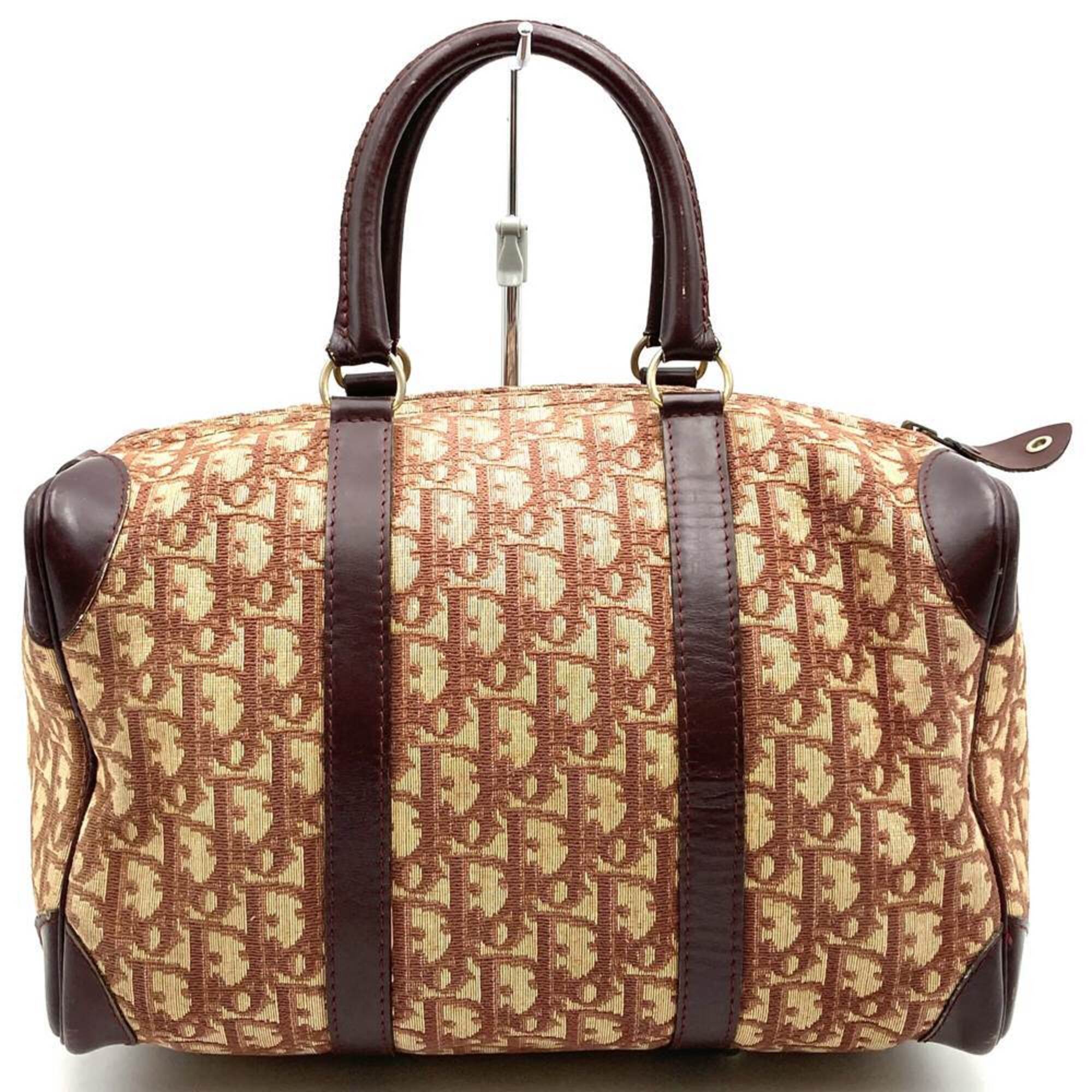 Christian Dior Red Color Wine Trotter Canvas Leather Boston Bag (Pre-Owned)