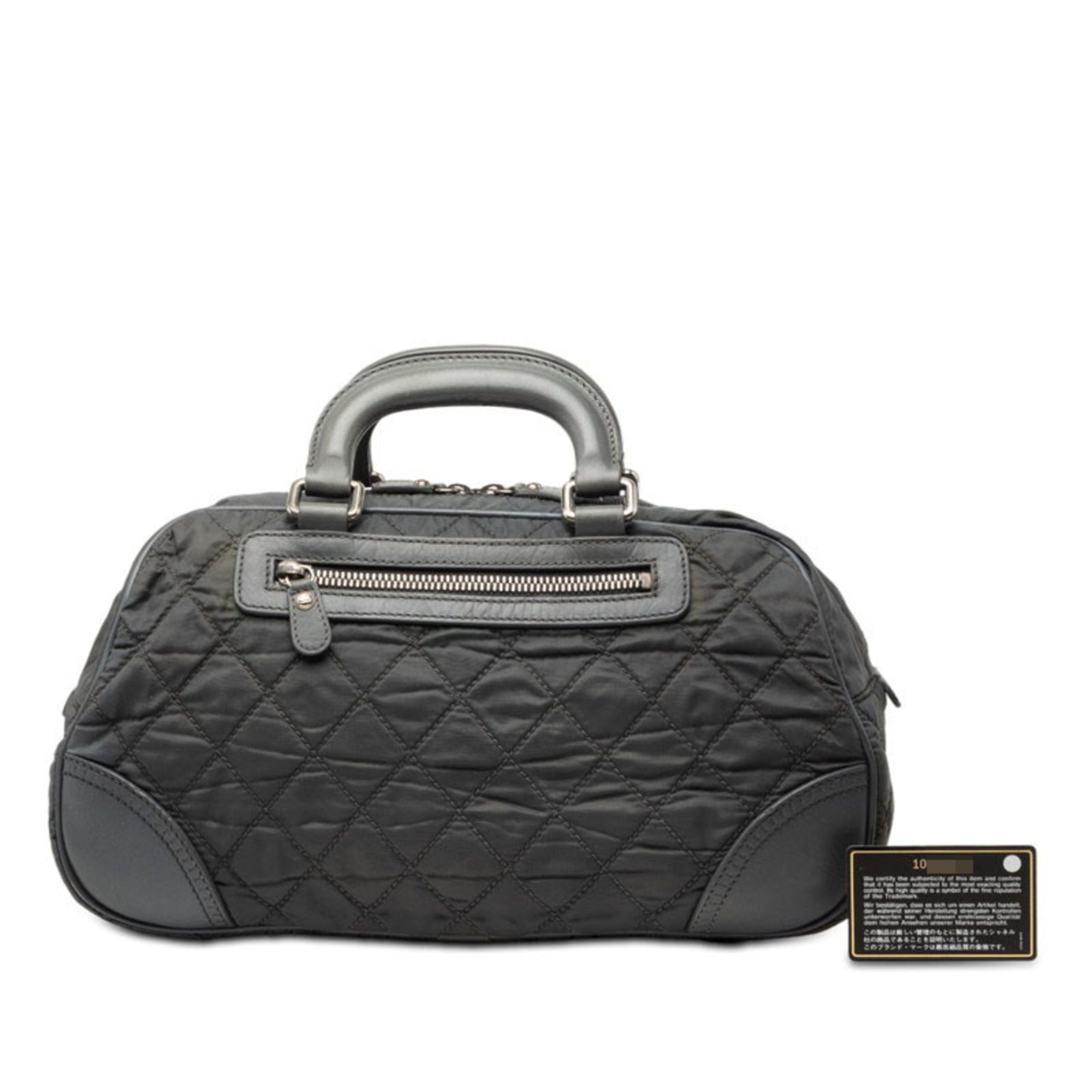Chanel Gray Nylon Boston Bag Handbag (Pre-Owned)