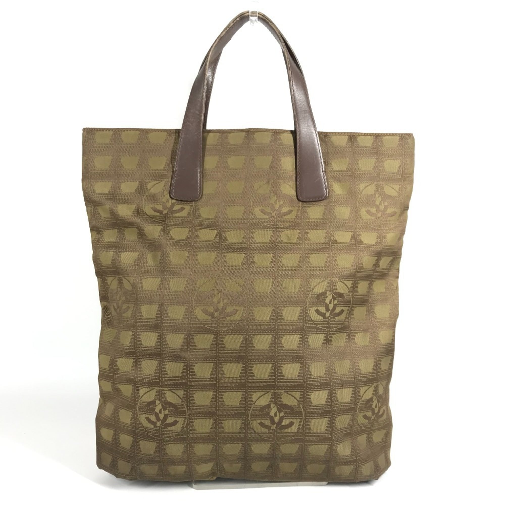 Chanel Khaki Nylon Leather Handbag Tote Bag (Pre-Owned)