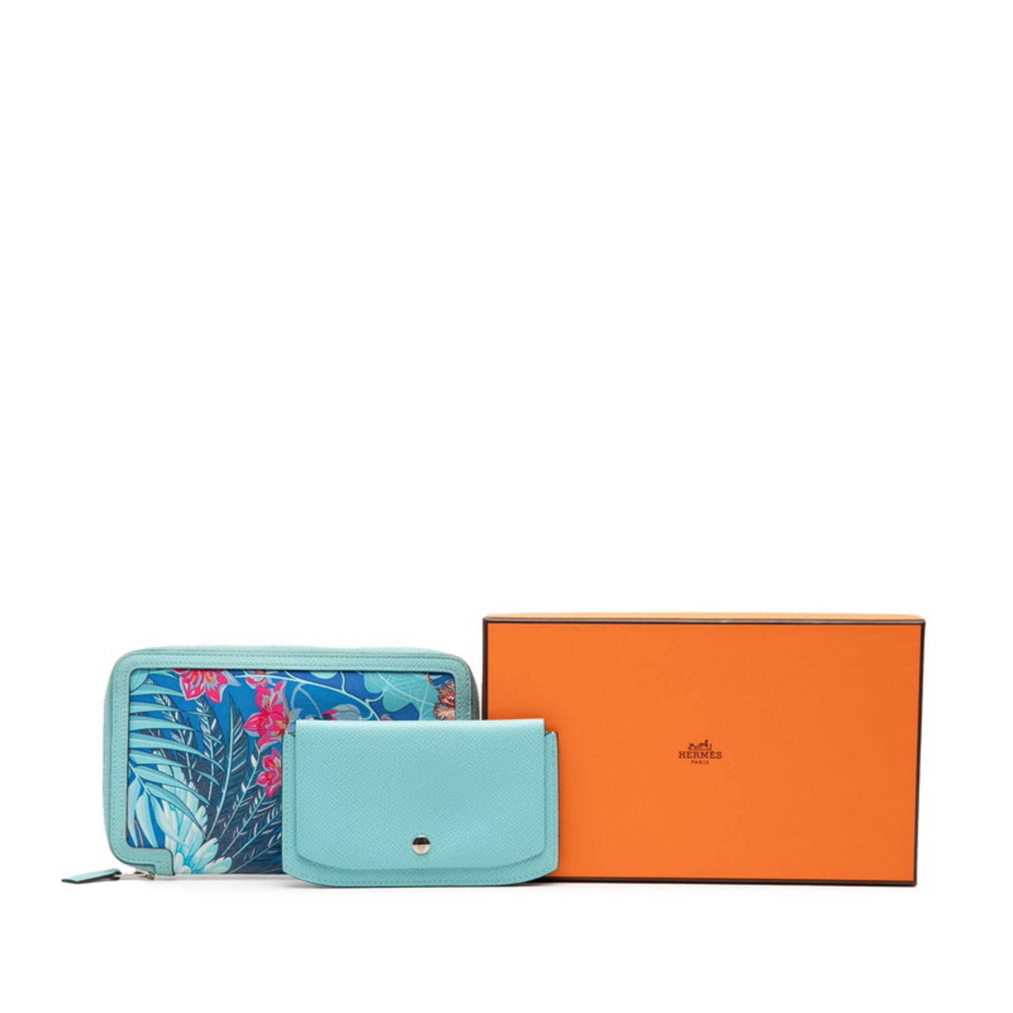 Hermes Blue Atoll Pink Silk Epsom Leather Long Wallet (Bi-Fold) (Pre-Owned)