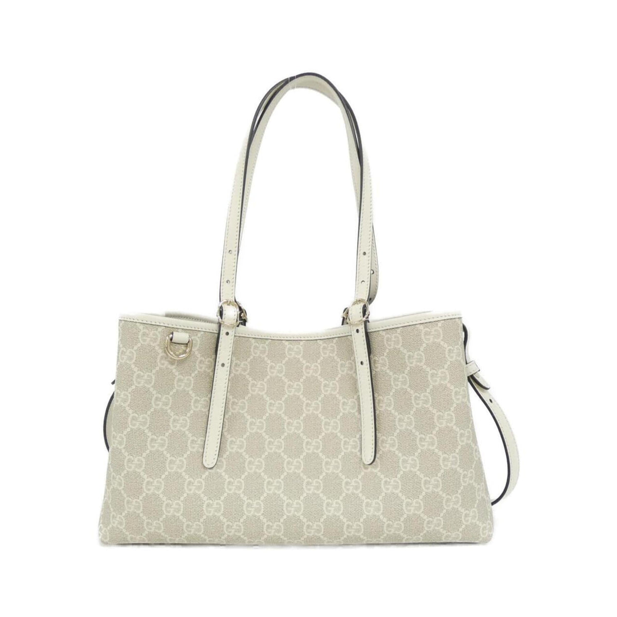 Gucci Beige White Gold Coated Canvas Handbag (Pre-Owned)