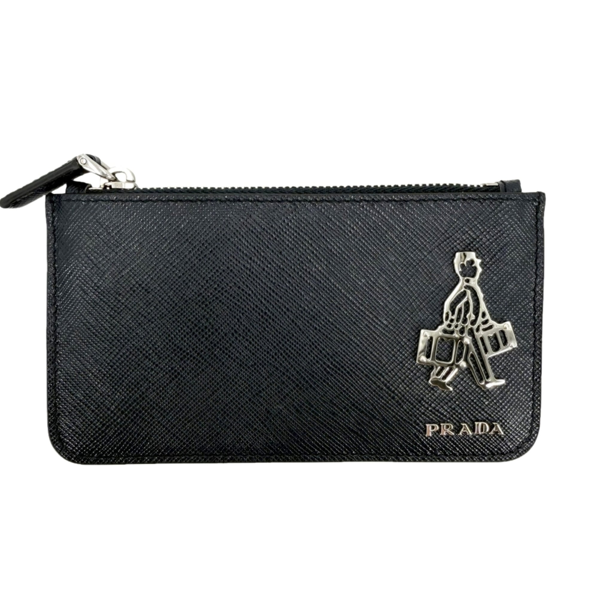 Prada Navy White Leather Coin Purse/Coin Case (Pre-Owned)