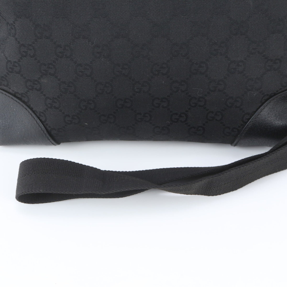 Gucci Black Leather Canvas Messenger Bag Shoulder Bag Tote Bag (Pre-Owned)