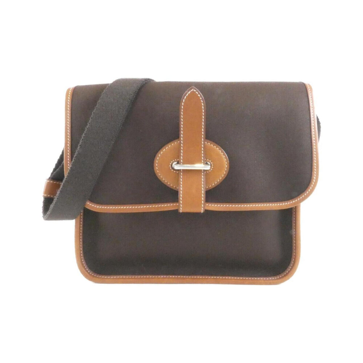 Hermes Brown Toile Officier Barenia Leather Shoulder Bag (Pre-Owned)