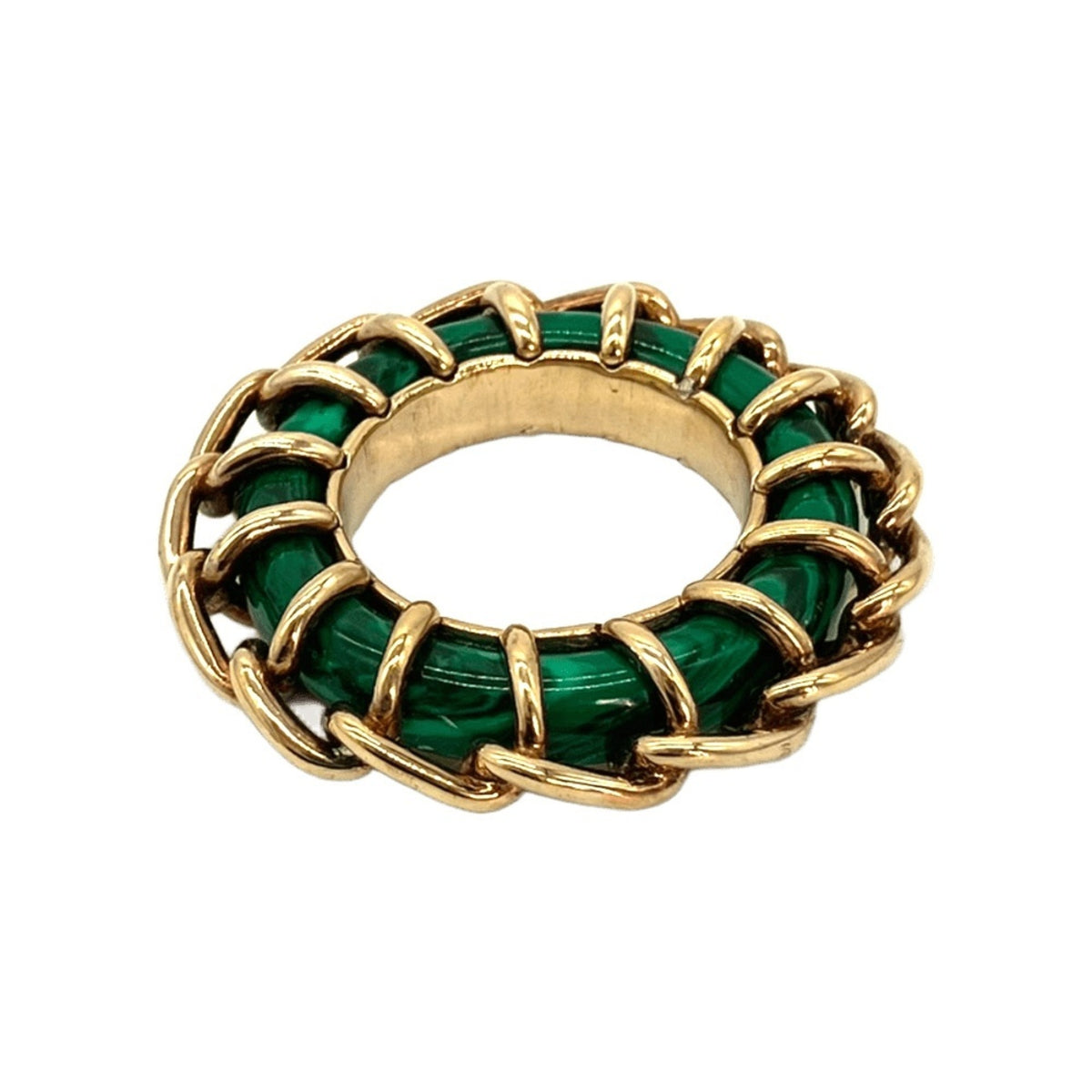Bottega Veneta Green Resin Silver 925 Band Ring (Pre-Owned)