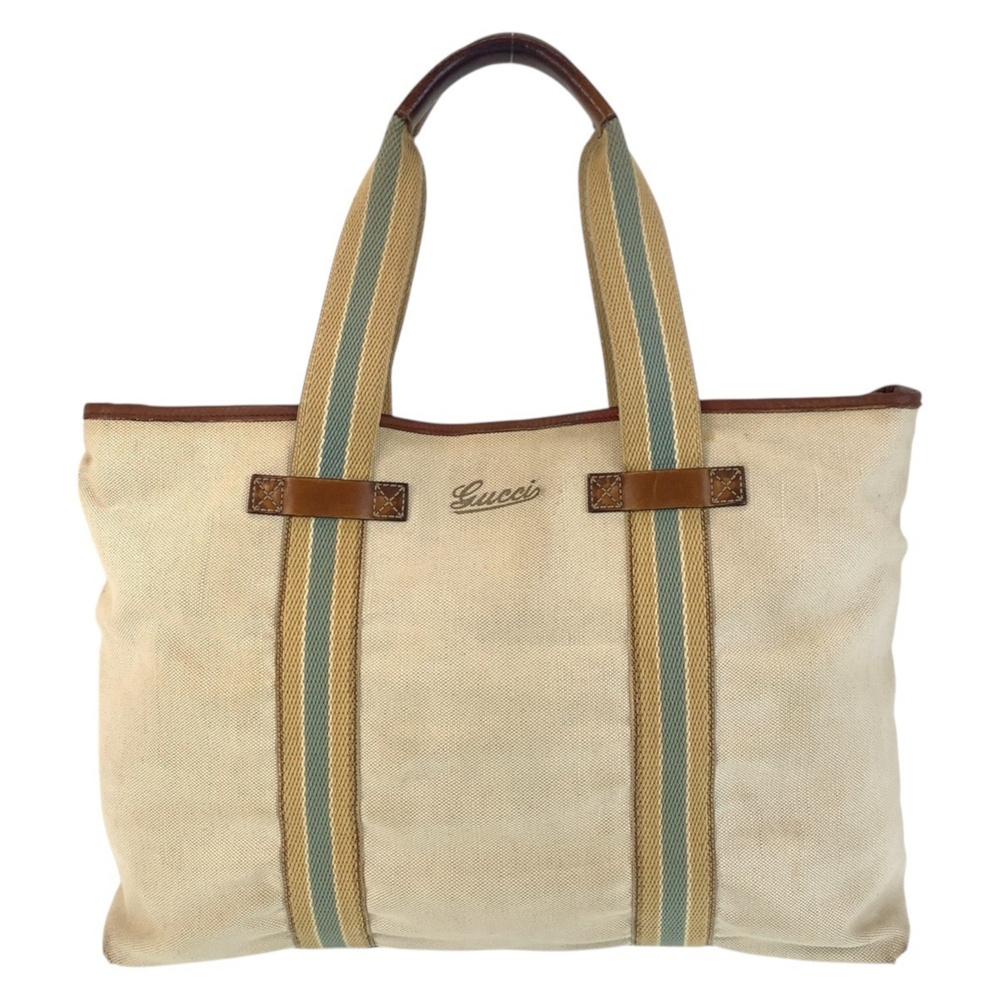 Gucci Beige Brown Canvas Leather Shoulder Bag Tote Bag (Pre-Owned)