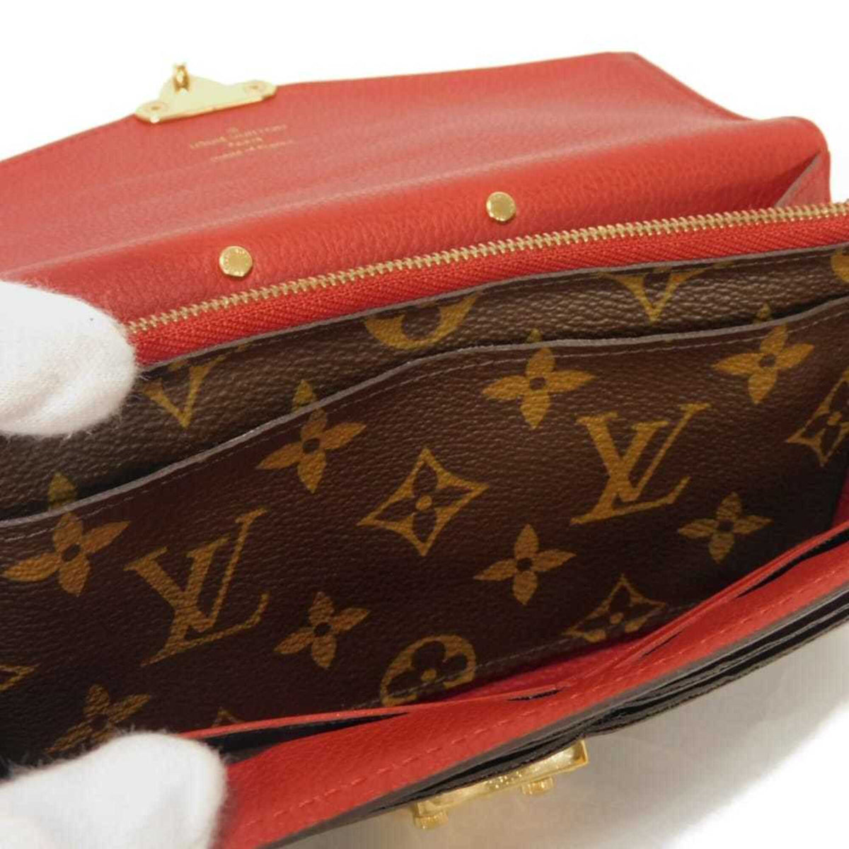 Louis Vuitton Brown Cerise Red Color Monogram Canvas Leather Long Wallet (Tri-Fold) (Pre-Owned)