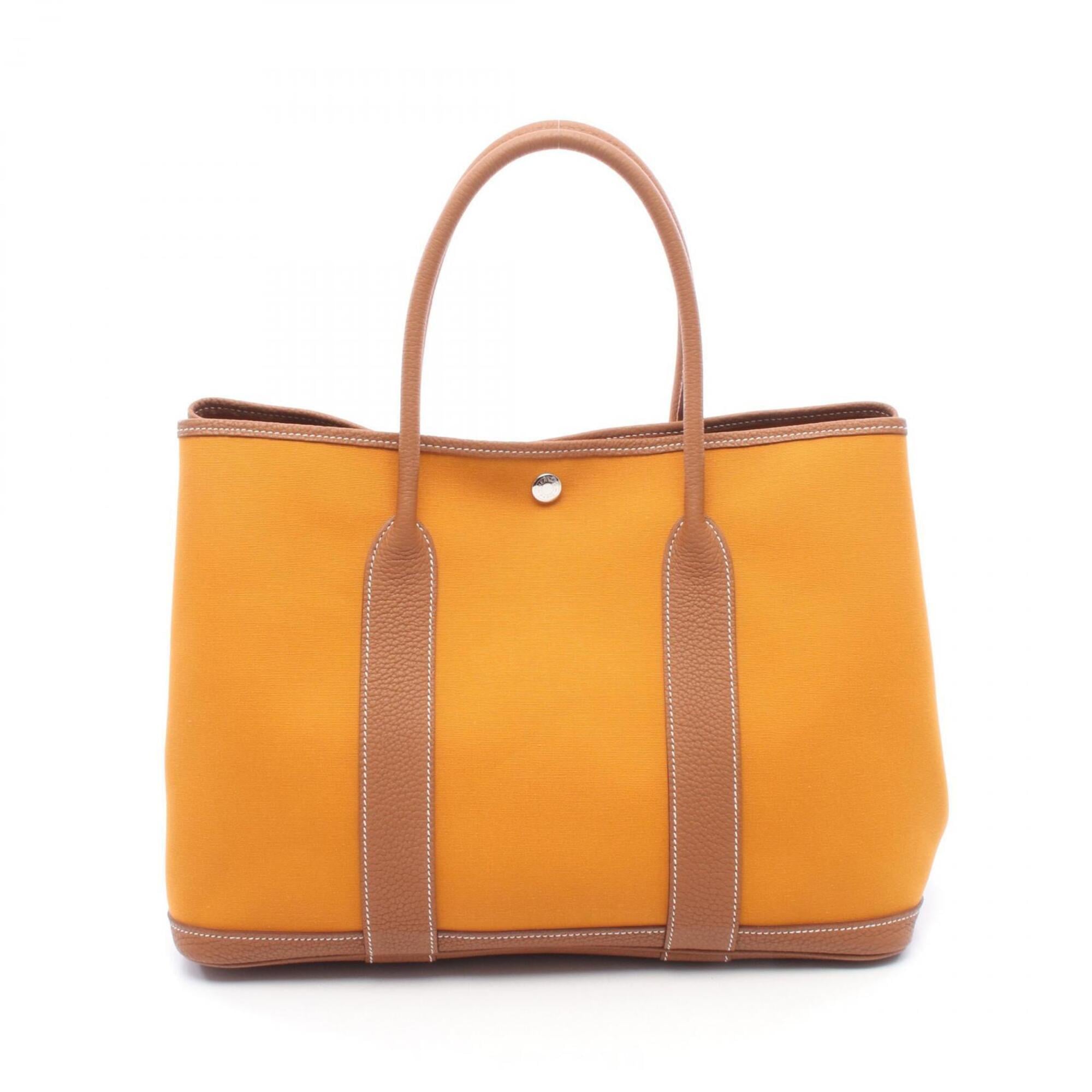 Hermes Brown Orange Saffron Toile Officier Negonda Leather Handbag Tote Bag (Pre-Owned)