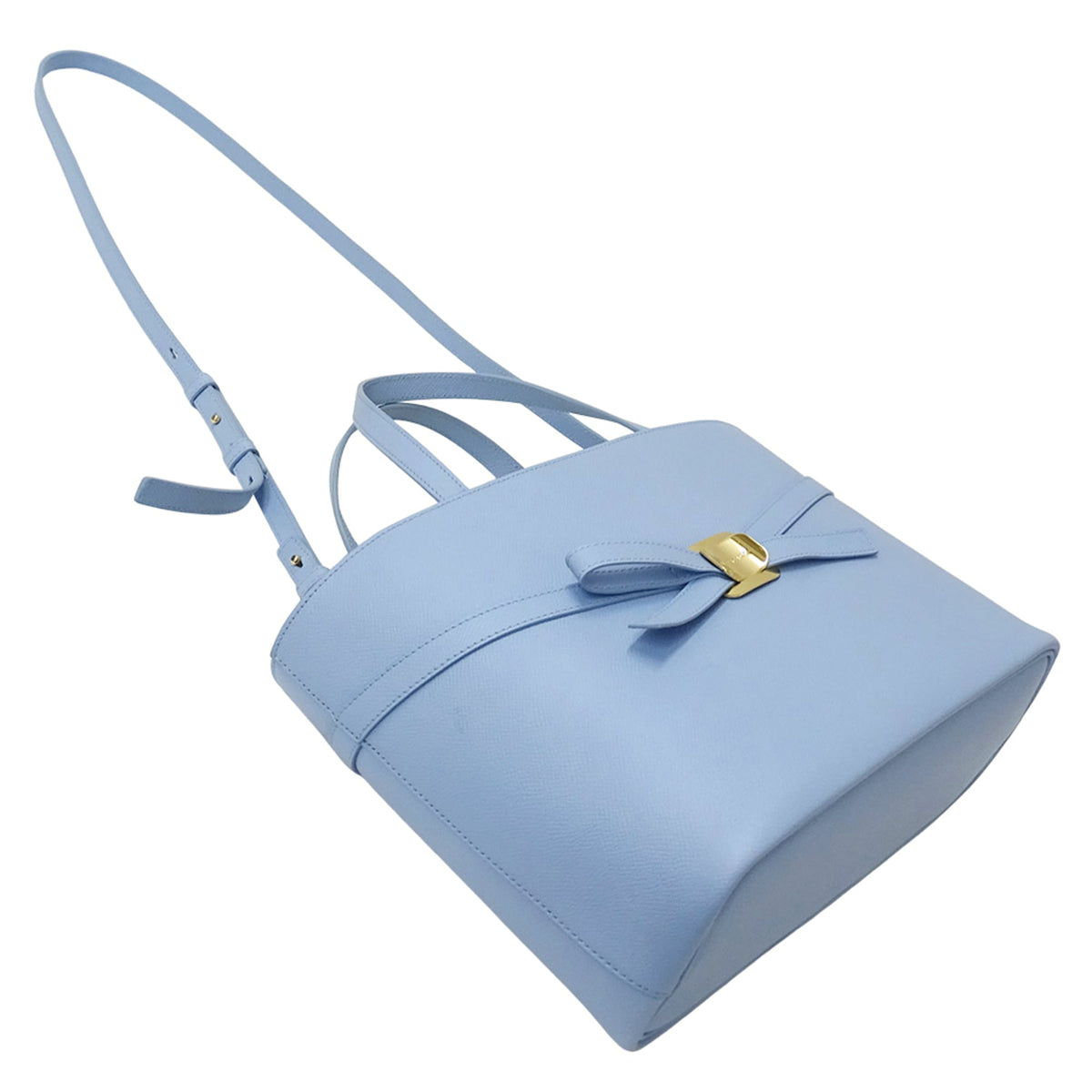 Salvatore Ferragamo Light Blue Leather Handbag Shoulder Bag Tote Bag (Pre-Owned)