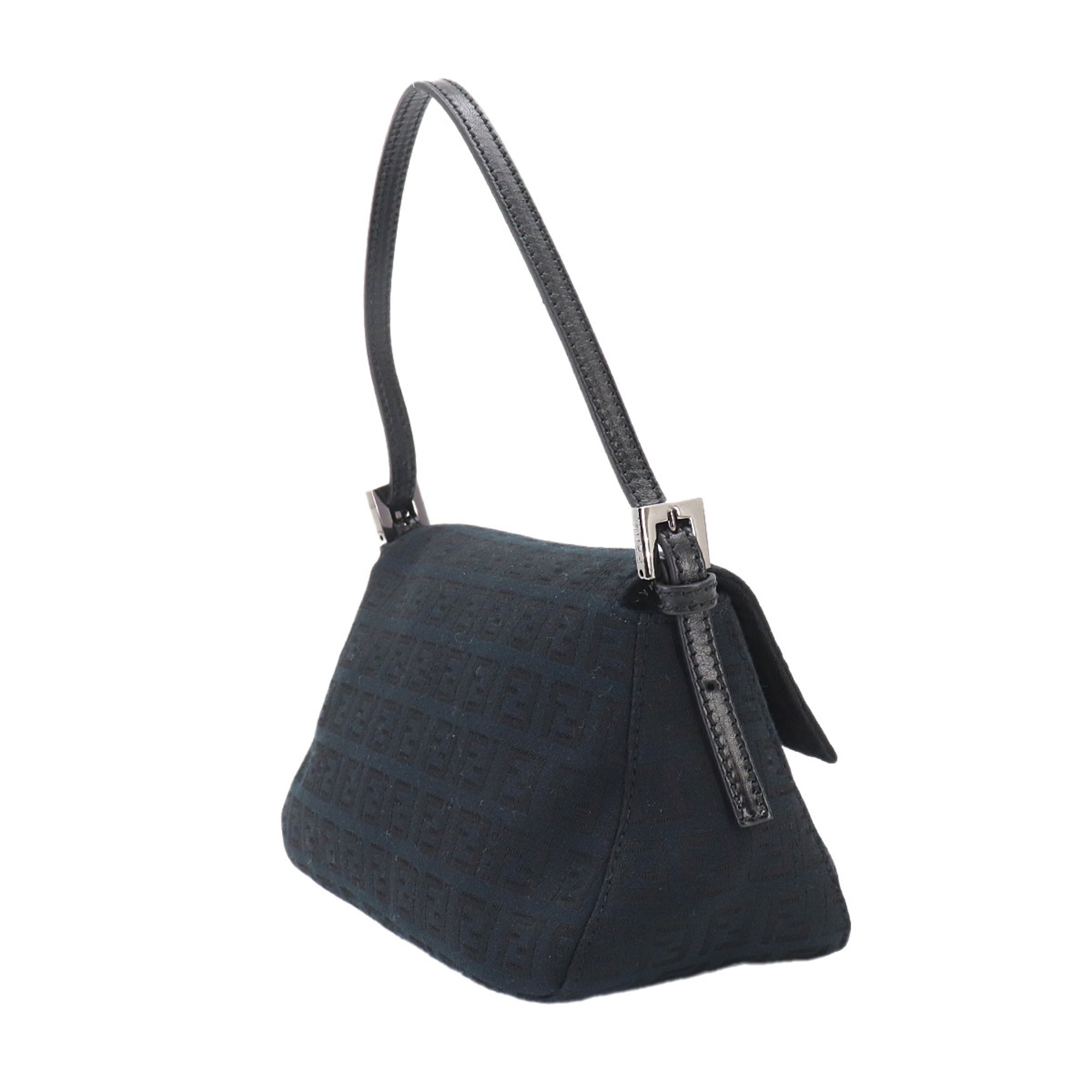 Fendi Zucchino Black Canvas Leather Baguette Bag Handbag Shoulder Bag (Pre-Owned)