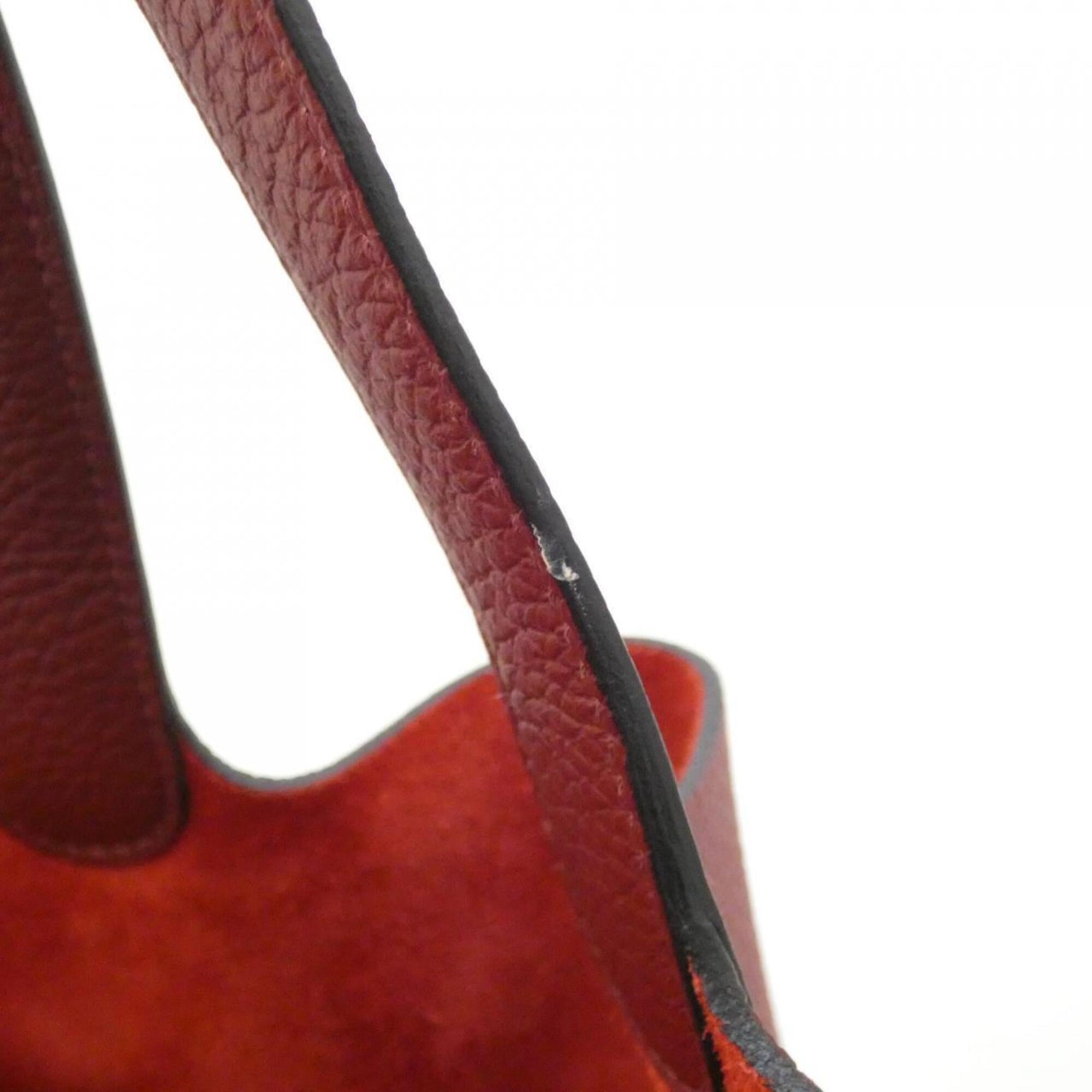 Hermes Rouge H Taurillon Clemence Leather Handbag (Pre-Owned)