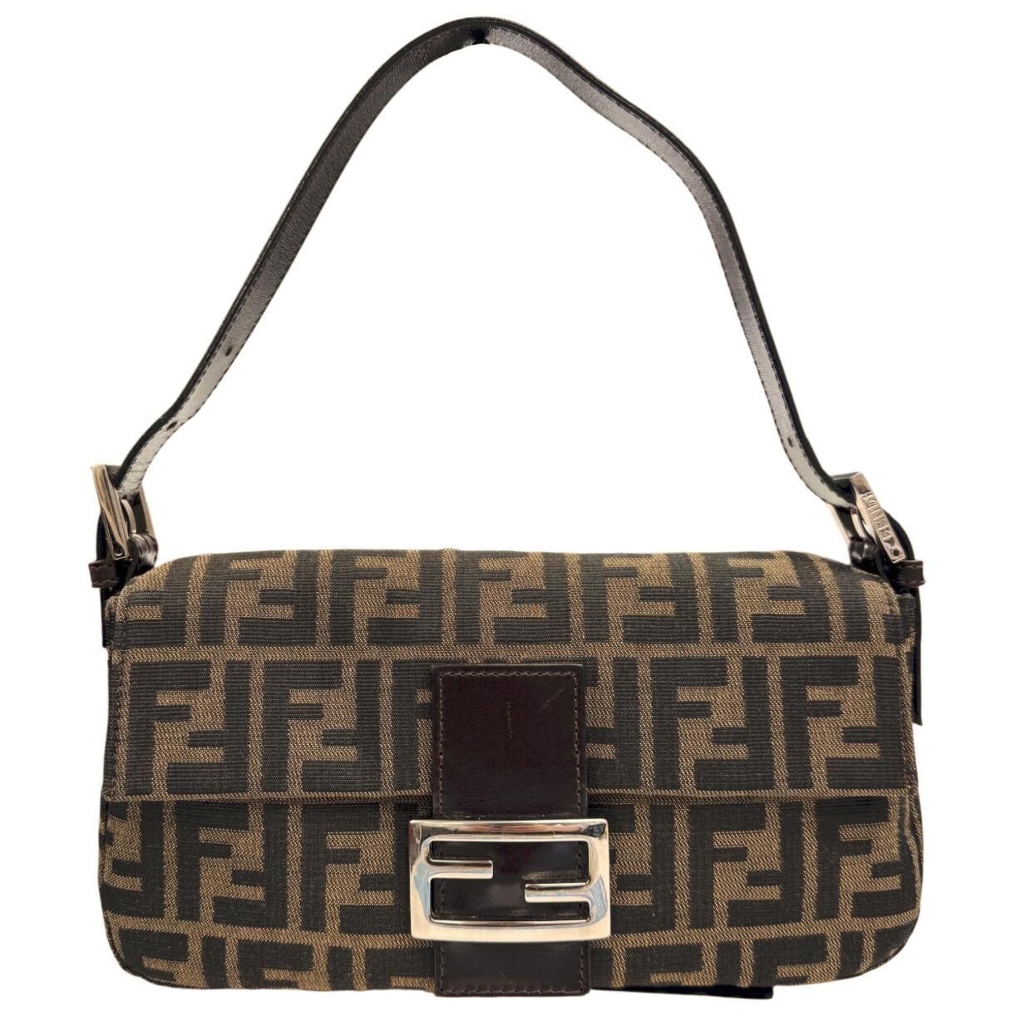Fendi Brown Canvas Leather Handbag Pouch (Pre-Owned)