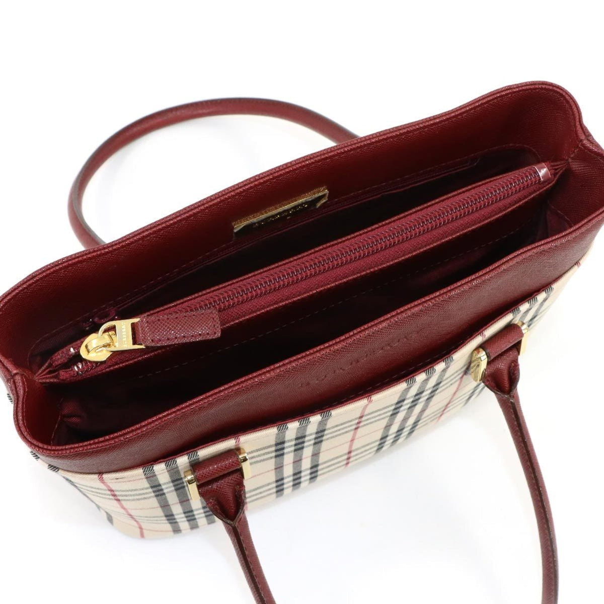 Burberry Beige Bordeaux Canvas Leather Handbag (Pre-Owned)