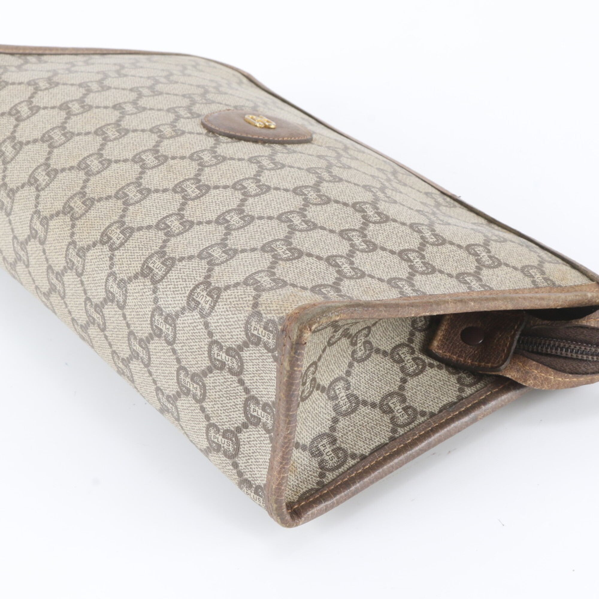 Gucci Brown Leather Coated Canvas Clutch Bag Pouch (Pre-Owned)