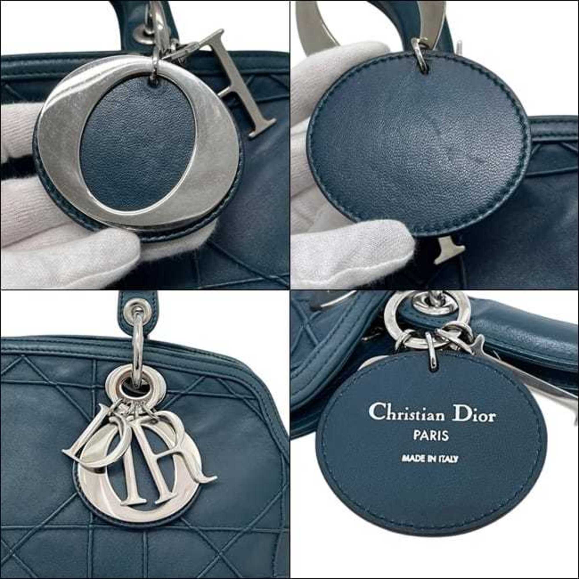Christian Dior Green Blue Green Leather Handbag Tote Bag (Pre-Owned)