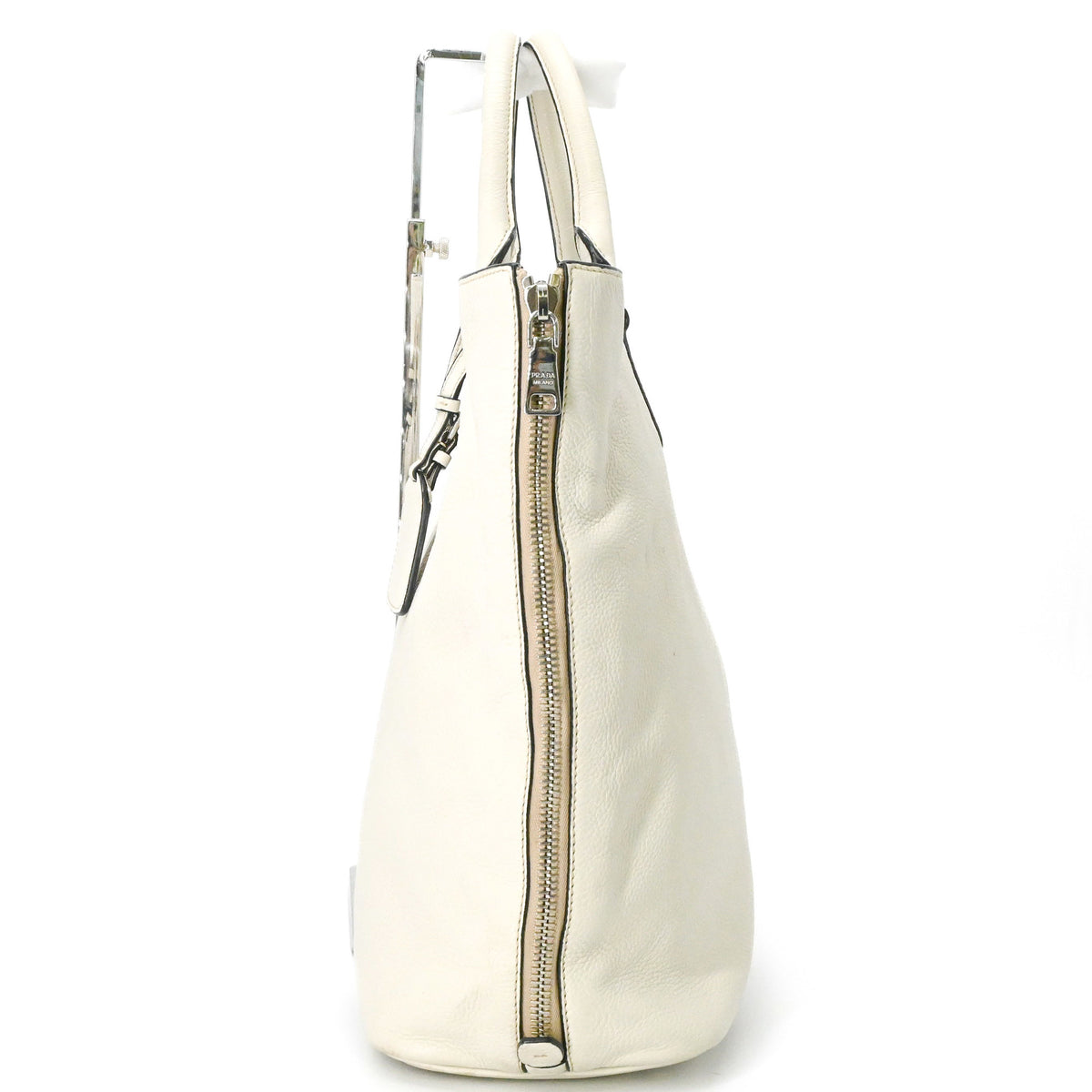 Prada White Leather Shoulder Bag Tote Bag (Pre-Owned)