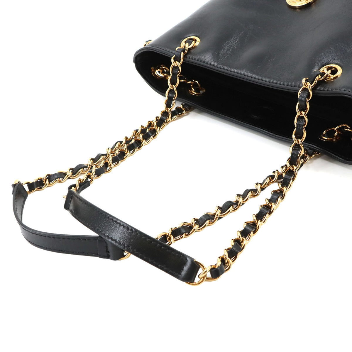 Versace Black Leather Handbag Shoulder Bag (Pre-Owned)