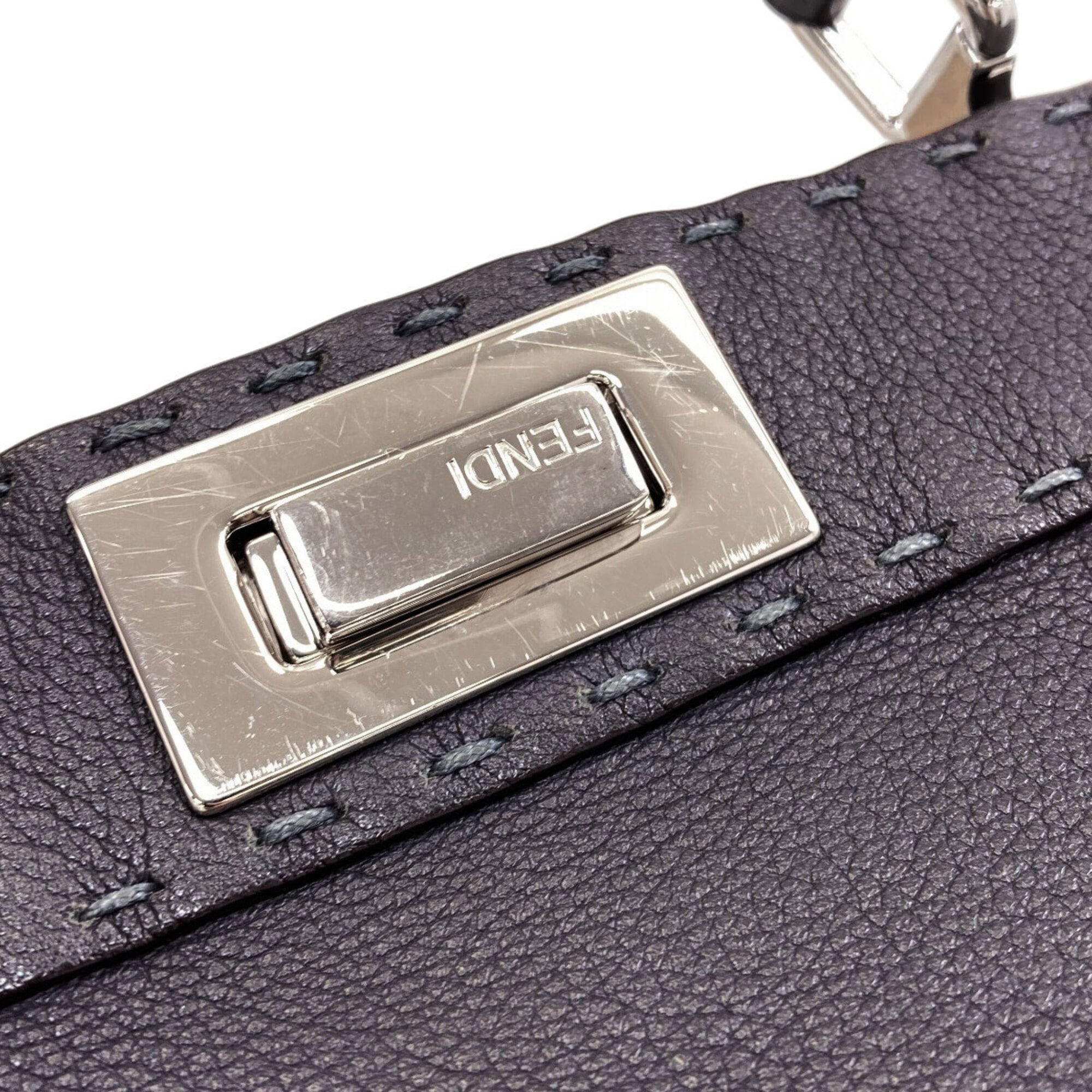Fendi Selleria Gray Leather Handbag (Pre-Owned)