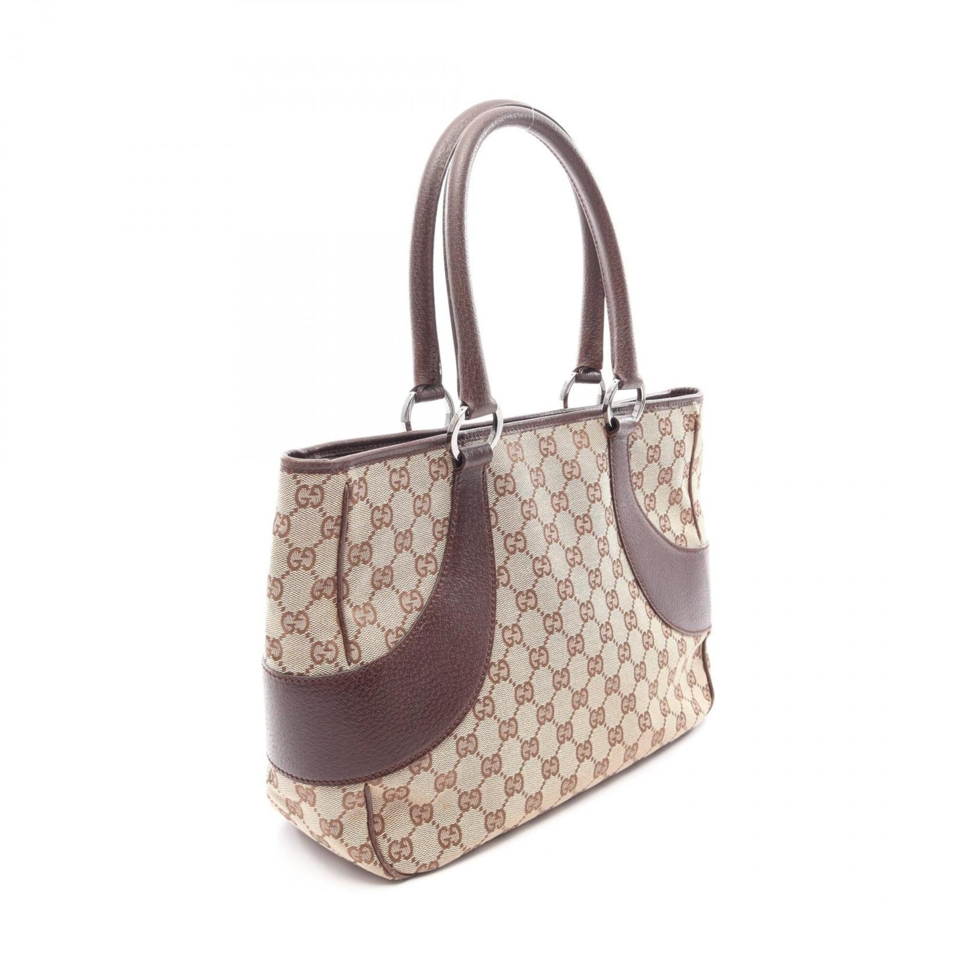 Gucci Beige Brown Canvas Leather Handbag (Pre-Owned)