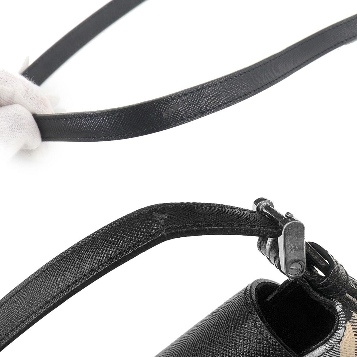 Burberry Beige Black Canvas Leather Handbag Shoulder Bag (Pre-Owned)
