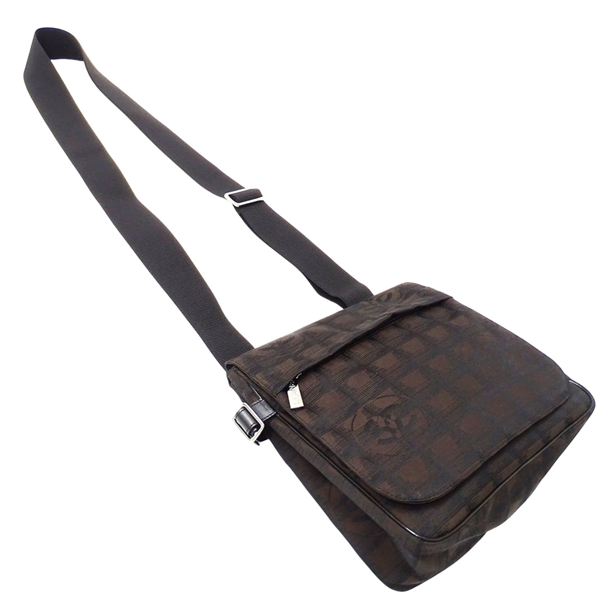 Chanel Dark Brown Nylon Messenger Bag Shoulder Bag (Pre-Owned)