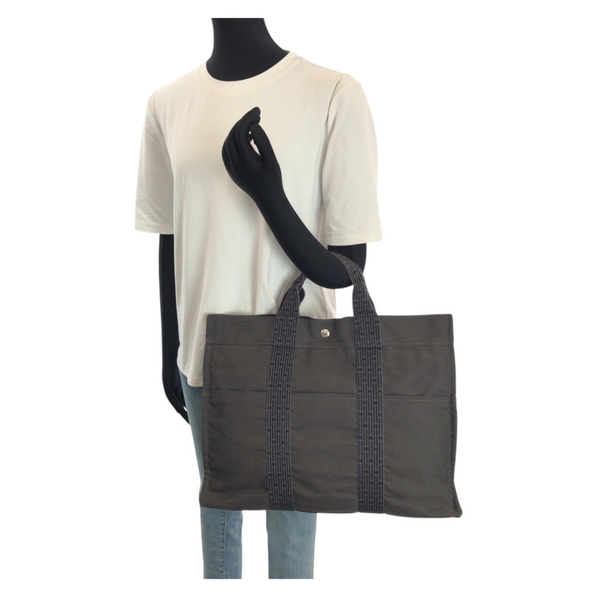 Hermes Gray Polyamide Polyester Handbag Tote Bag (Pre-Owned)