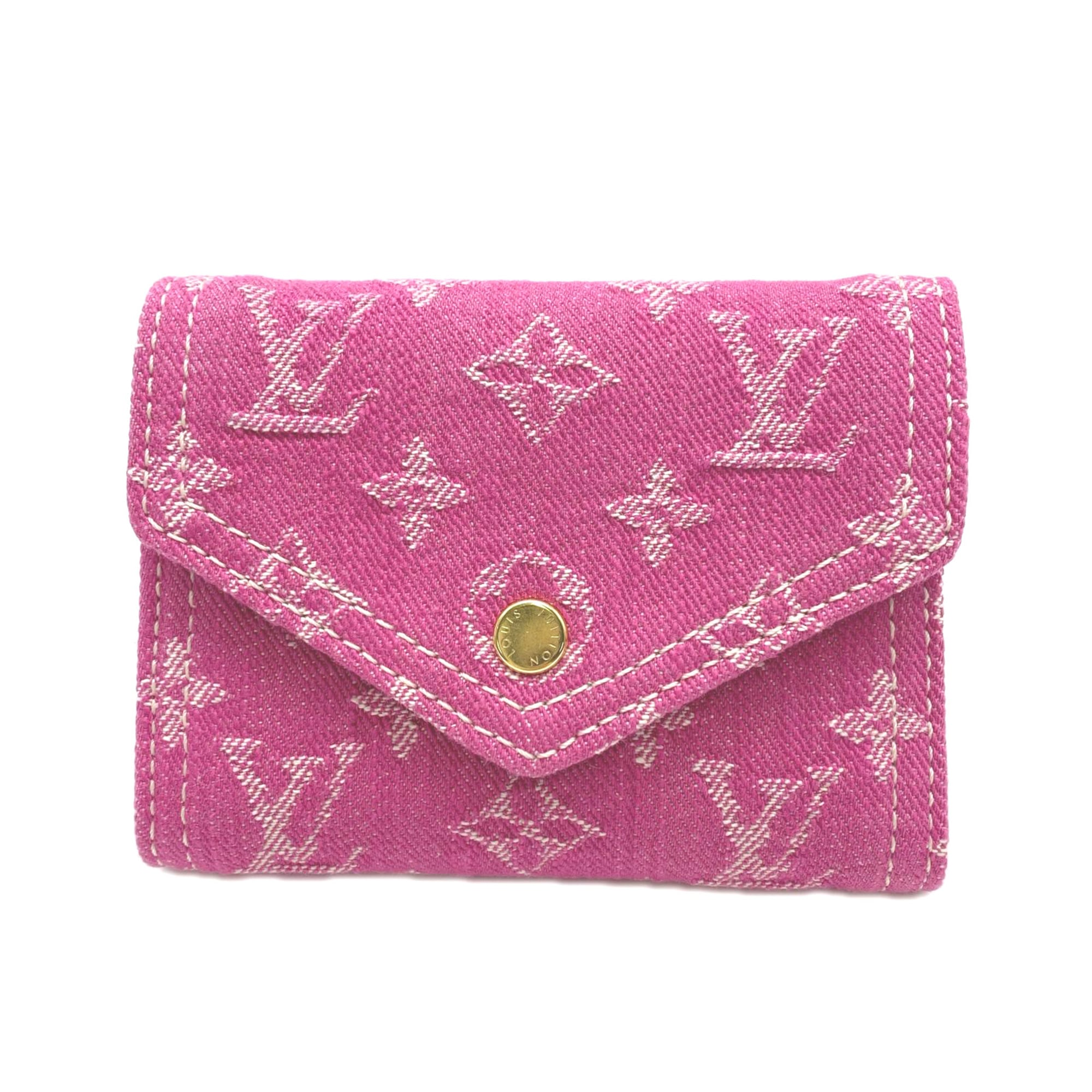 Louis Vuitton Monogram Denim Fuchsia Pink Canvas Leather Wallet (Tri-Fold) (Pre-Owned)