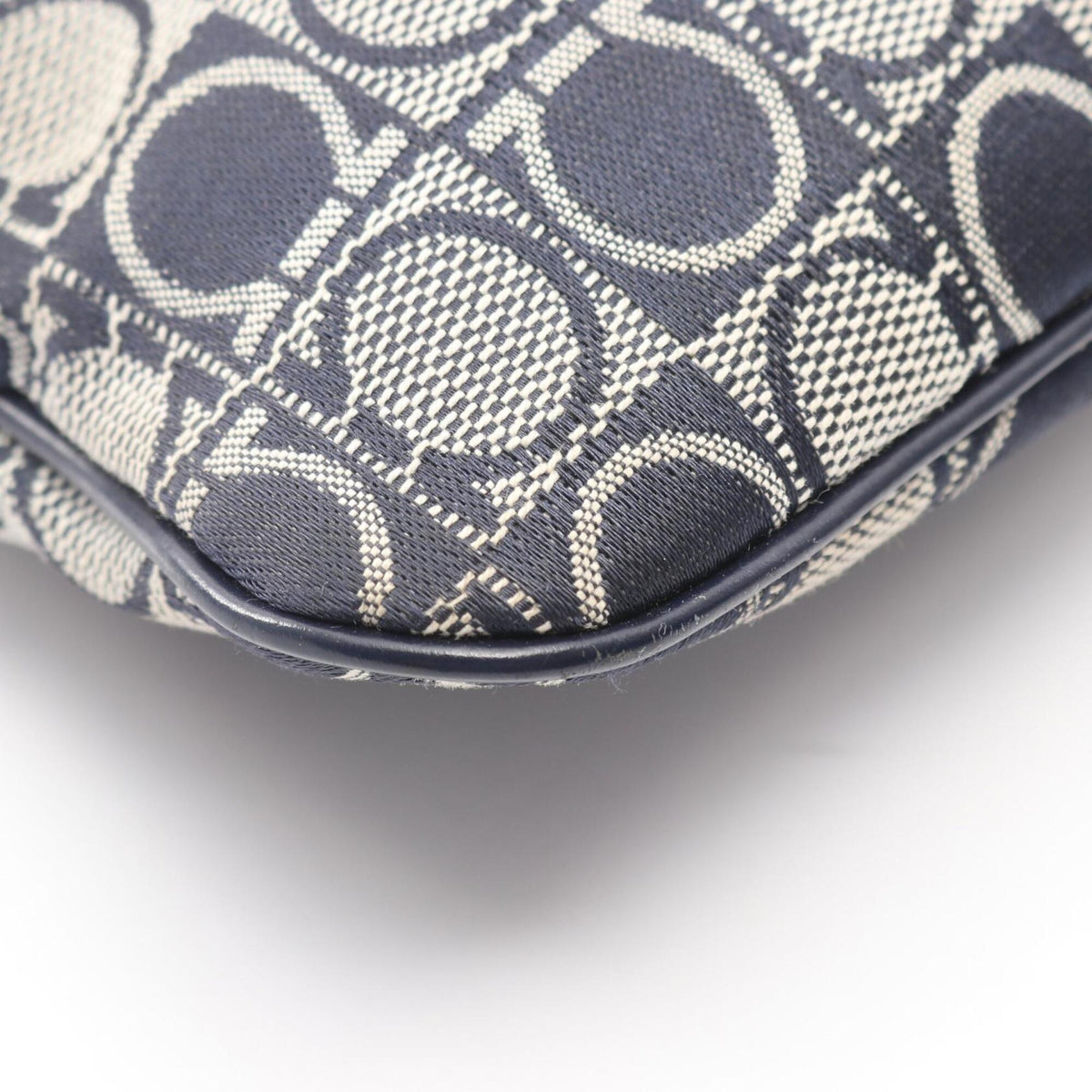 Salvatore Ferragamo Navy Canvas Leather Handbag Shoulder Bag (Pre-Owned)