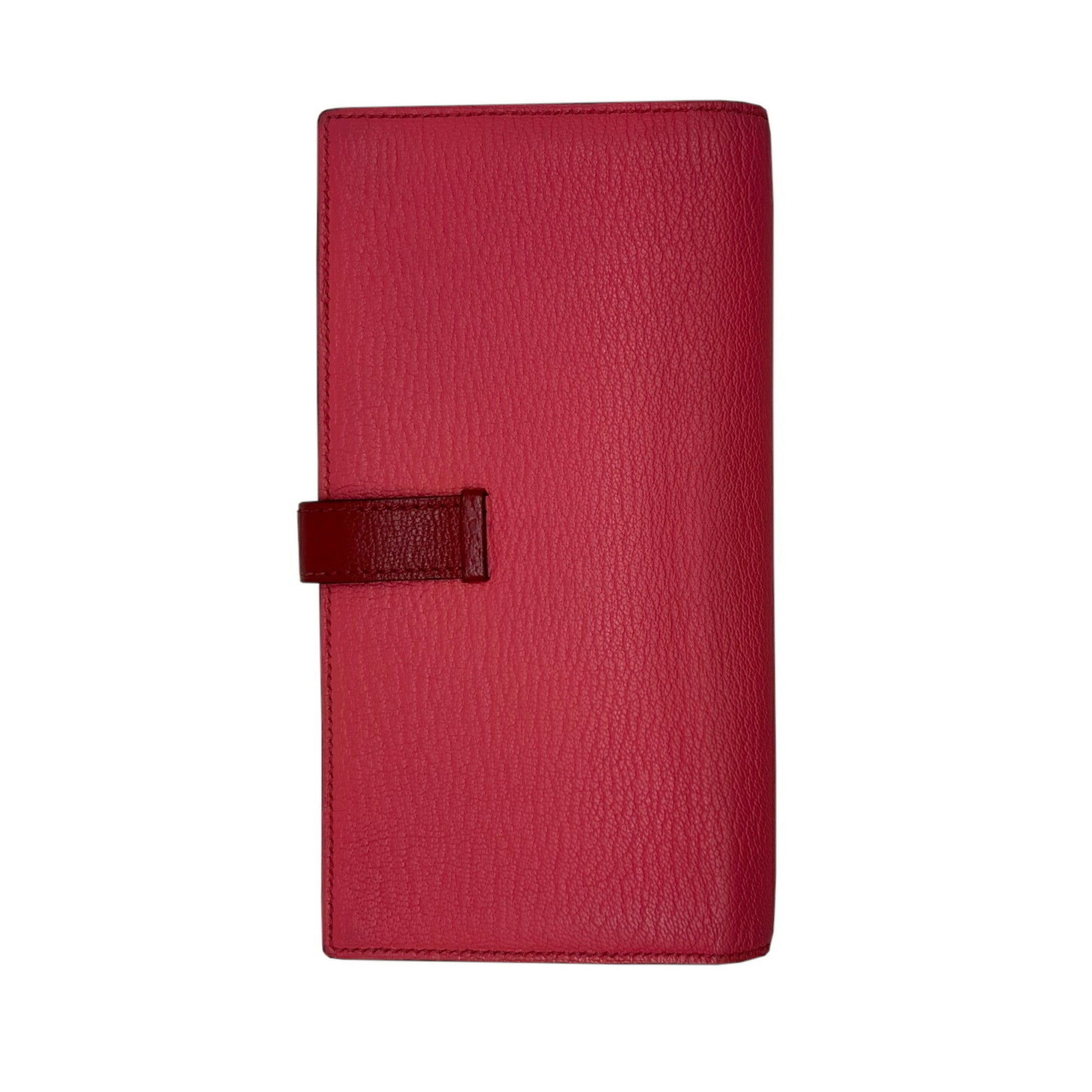 Hermes Bicolor Rouge Garance Chevre Leather Long Wallet (Bi-Fold) (Pre-Owned)