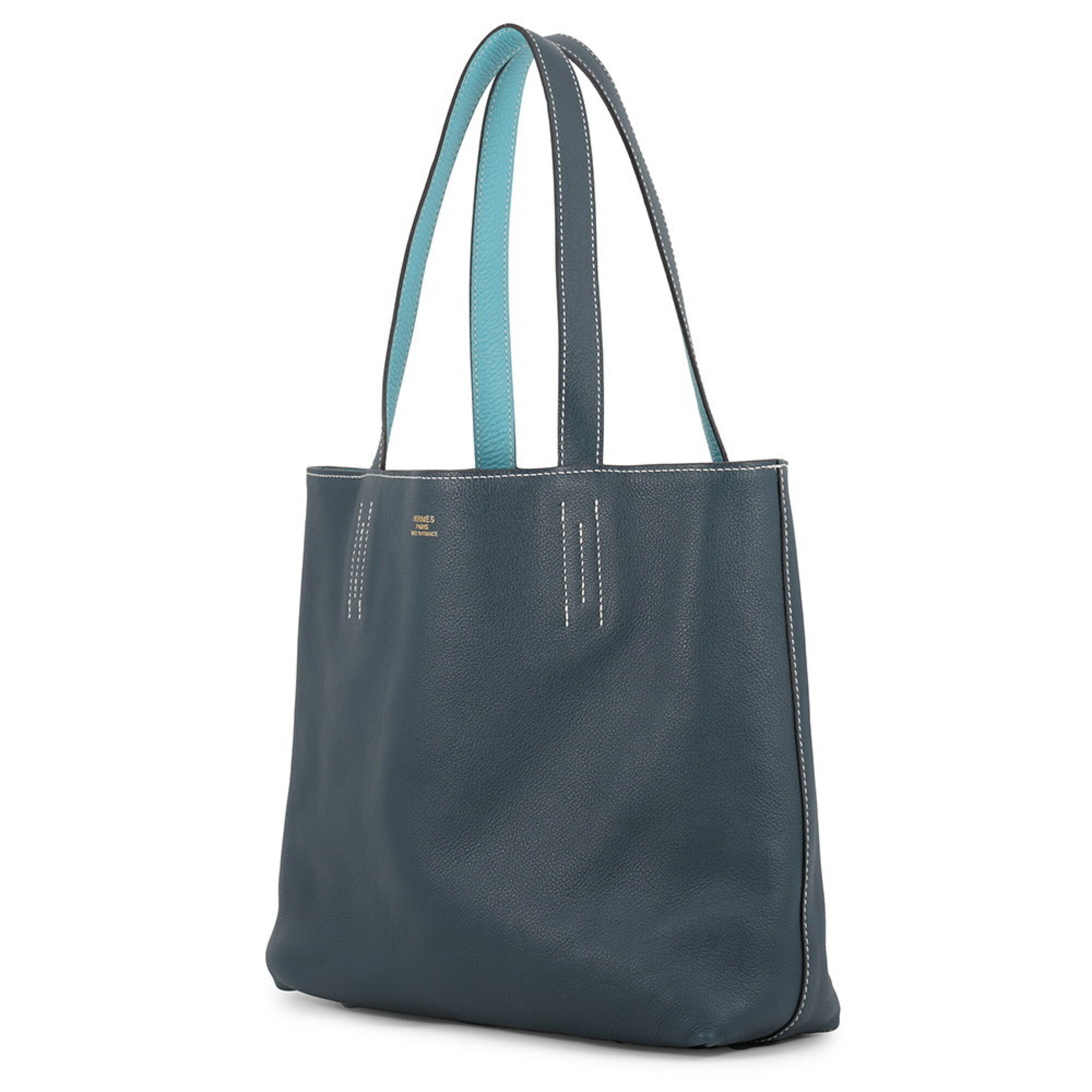 Hermes Blue Atoll Colvert Taurillon Clemence Leather Swift Leather Tote Bag (Pre-Owned)