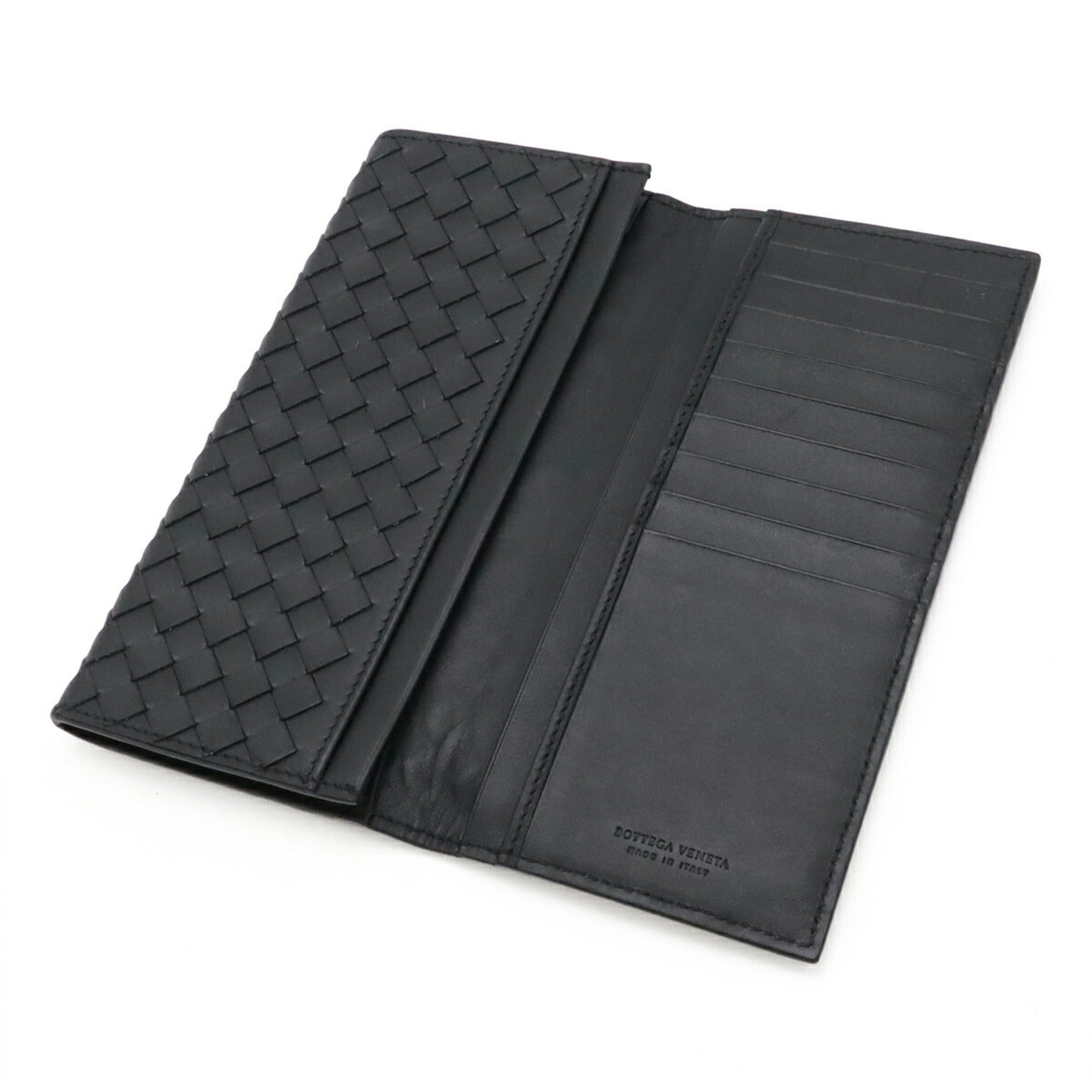 Bottega Veneta Intrecciato Black Leather Long Bill Wallet (Bi-Fold) (Pre-Owned)