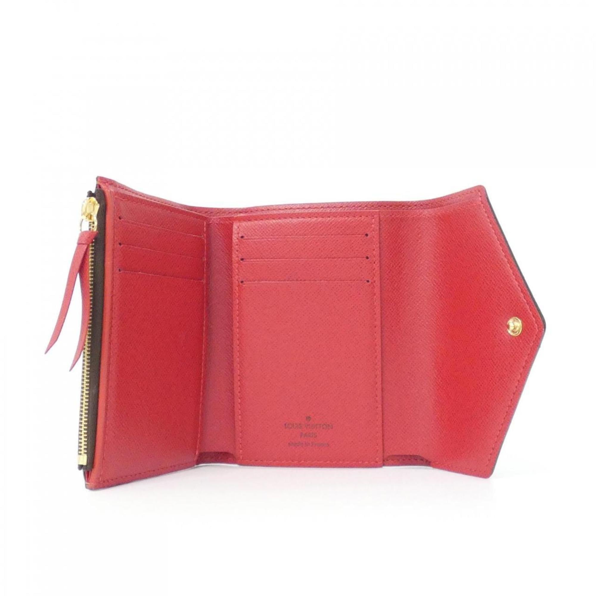 Louis Vuitton Ebene Rouge Coated Canvas Wallet (Tri-Fold) (Pre-Owned)