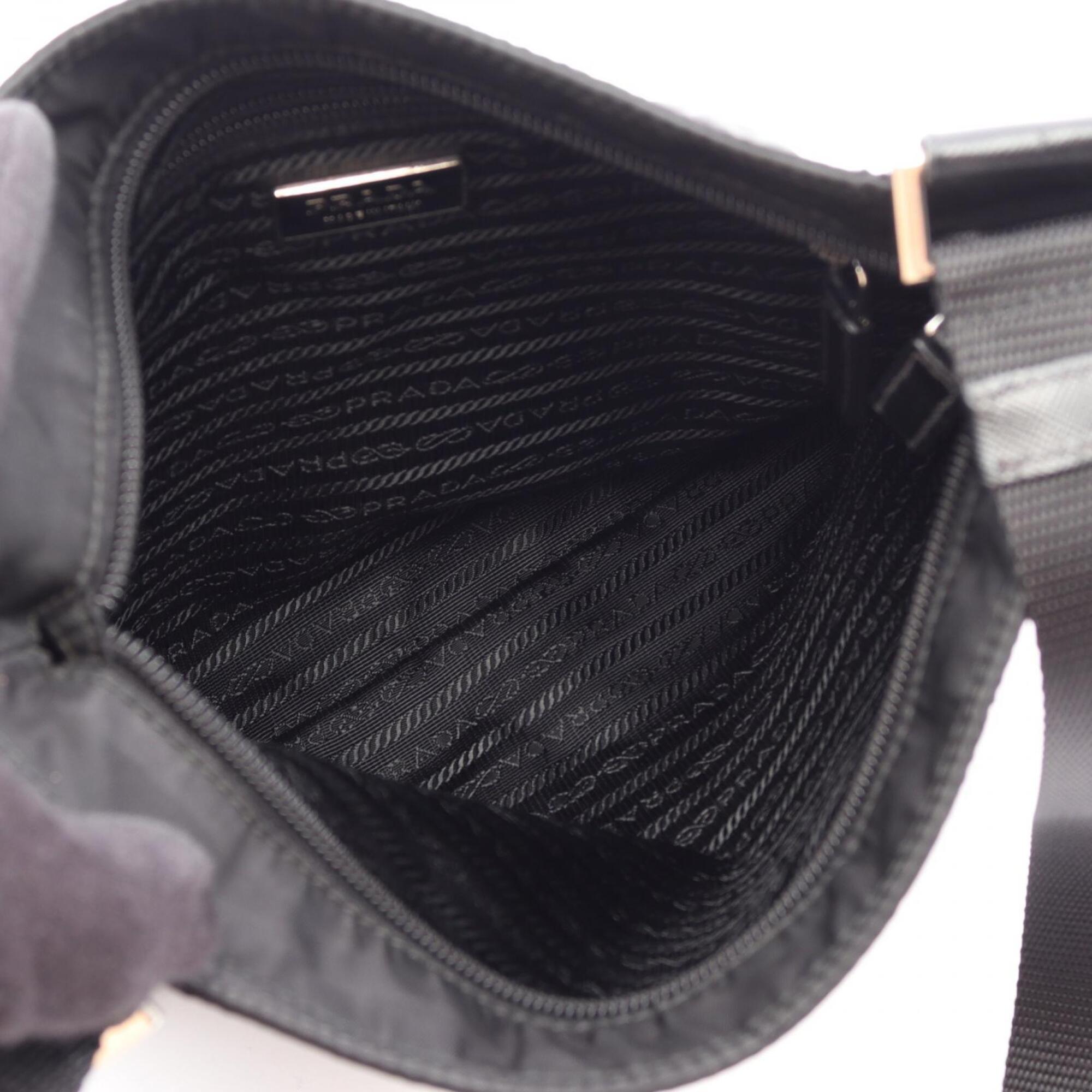Prada Black Nylon Leather Handbag Shoulder Bag (Pre-Owned)