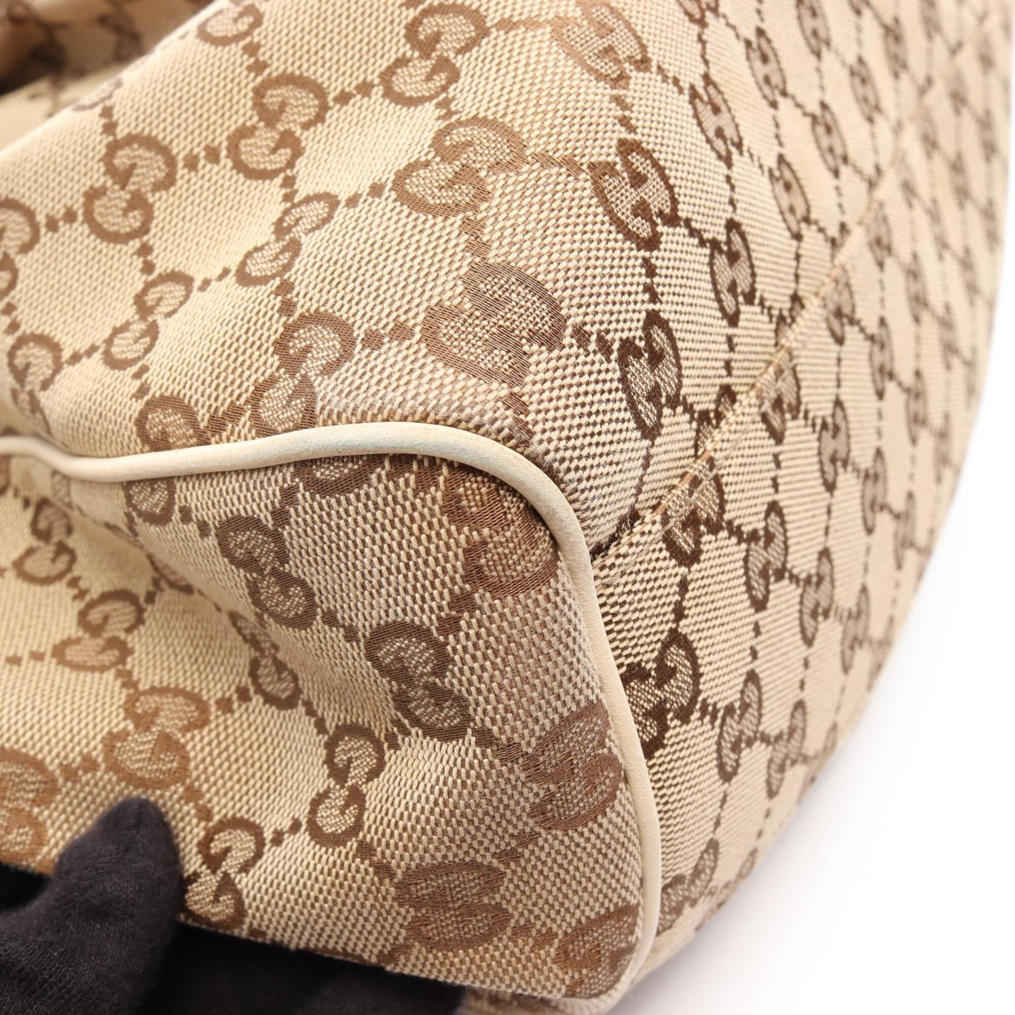 Gucci Beige White Canvas Leather Handbag Tote Bag (Pre-Owned)