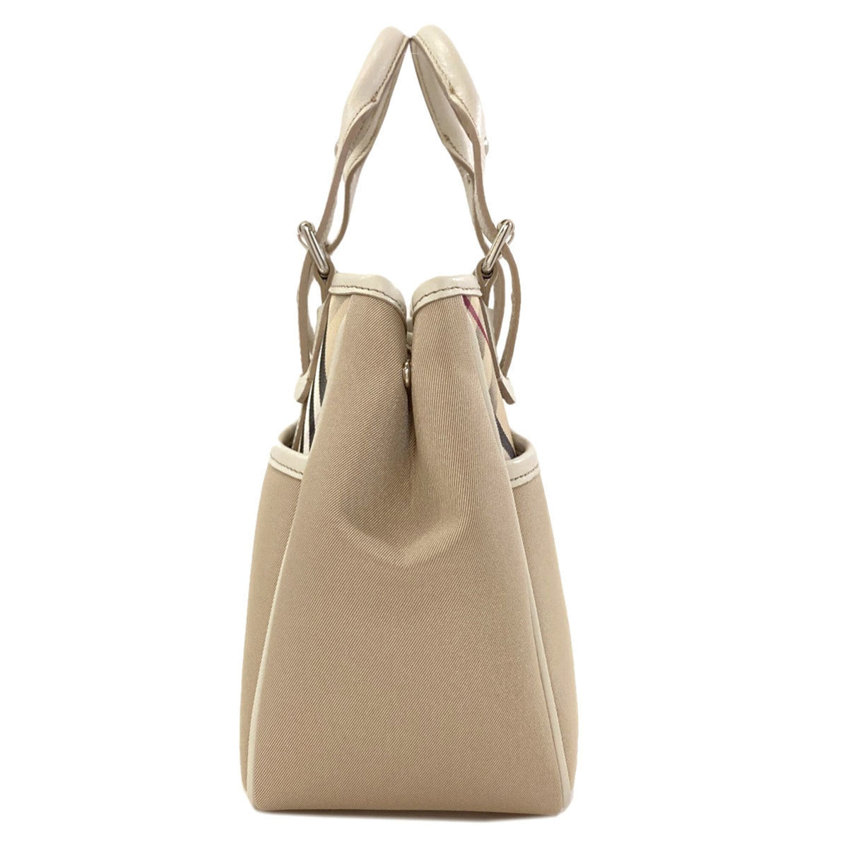 Burberry Beige White Canvas Leather Handbag (Pre-Owned)