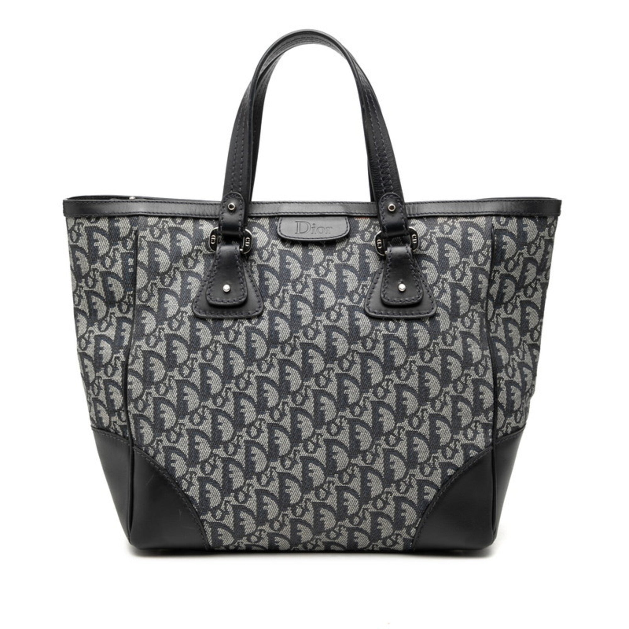 Christian Dior Navy Canvas Leather Handbag Tote Bag (Pre-Owned)