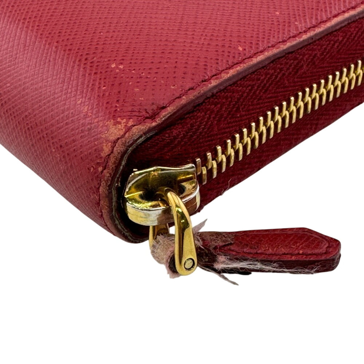 Prada Saffiano Fuoco Red Color Leather Long Wallet (Bi-Fold) (Pre-Owned)