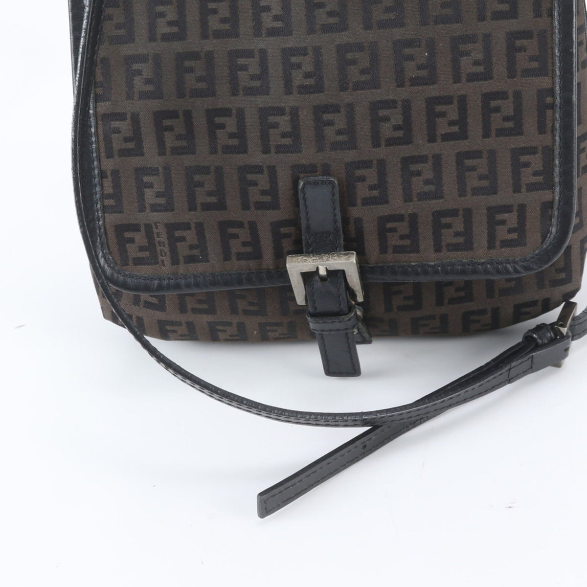 Fendi Black Brown Leather Canvas Crossbody Bag Shoulder Bag (Pre-Owned)