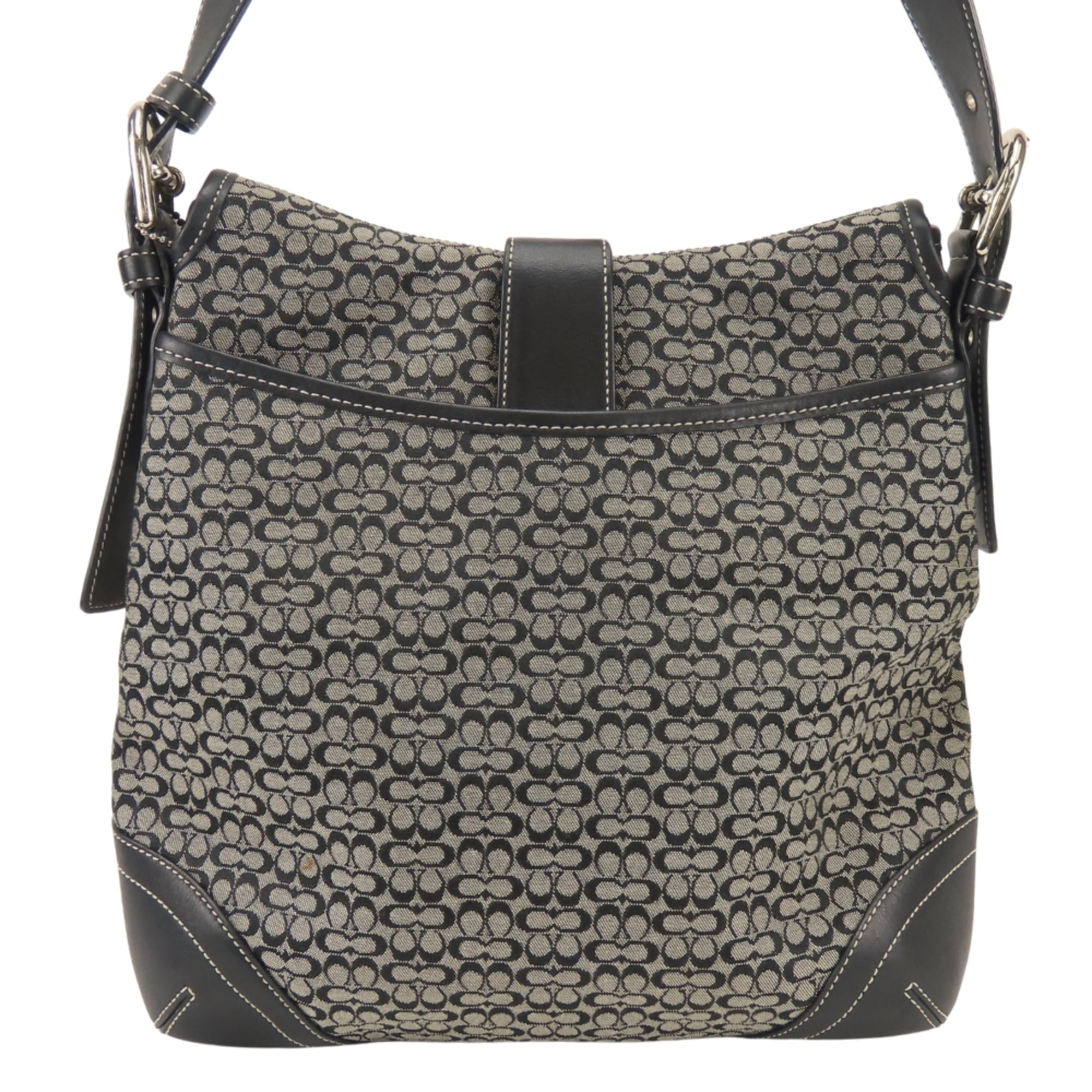 Coach Black Gray Canvas Leather Shoulder Bag (Pre-Owned)