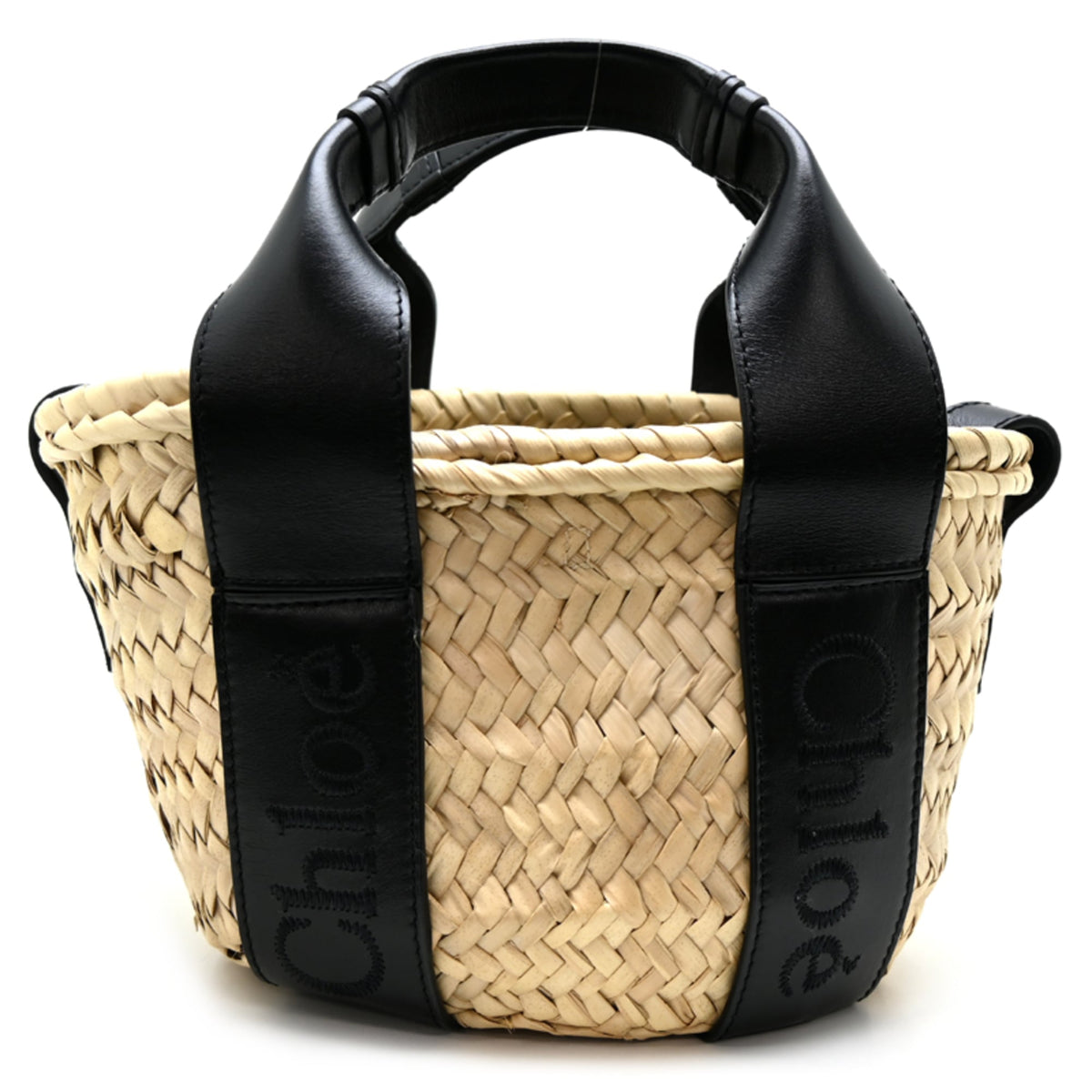 Chloé Black Raffia Leather Basket Handbag (Pre-Owned)