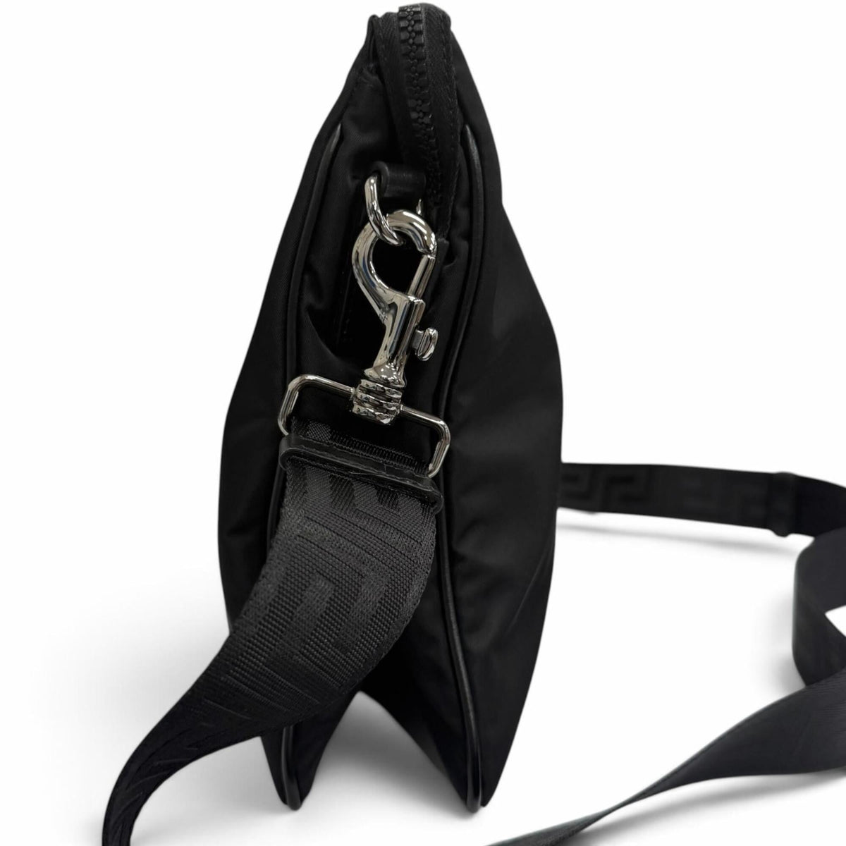 Versace Black Nylon Leather Clutch Bag Shoulder Bag (Pre-Owned)