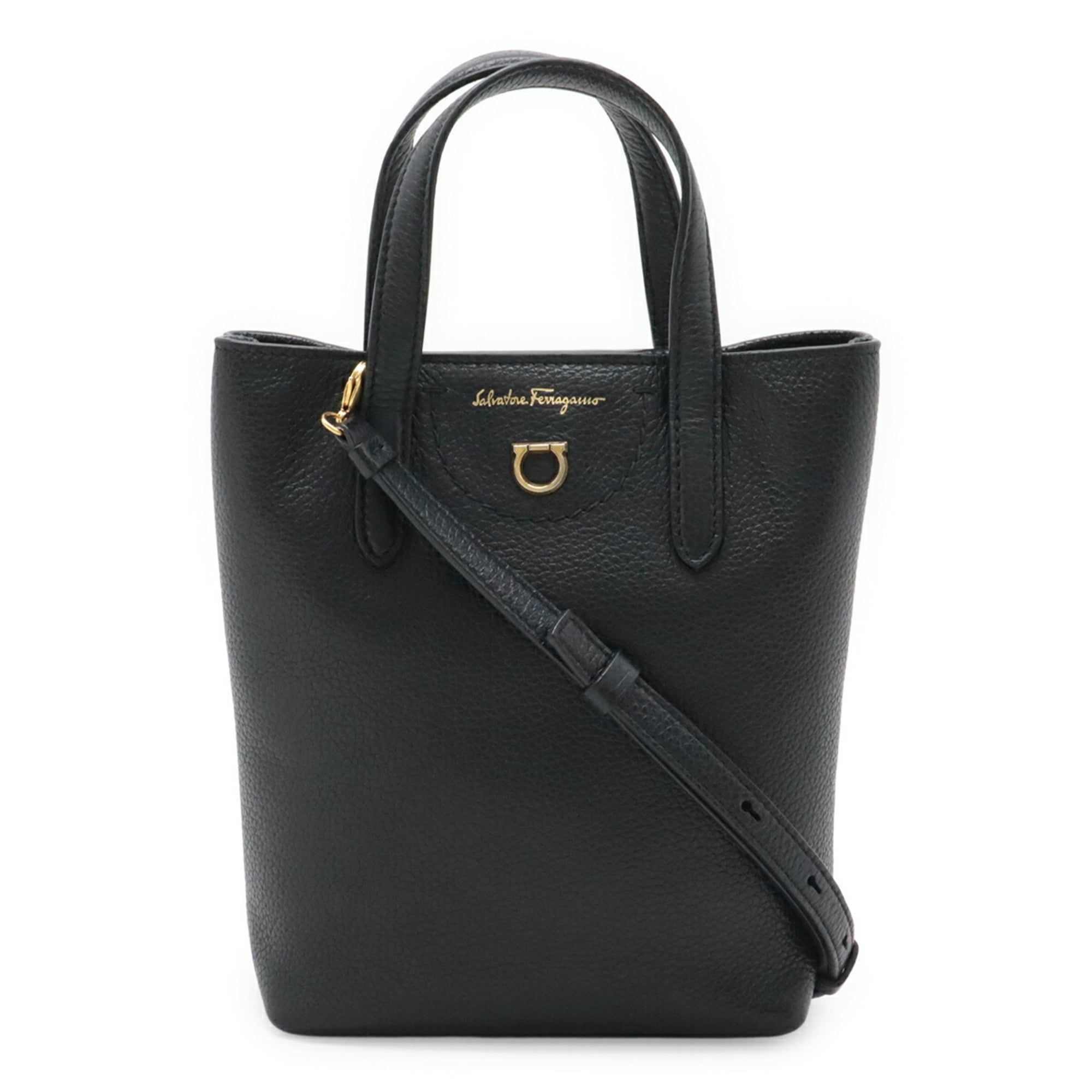 Salvatore Ferragamo Black Leather Handbag Shoulder Bag (Pre-Owned)
