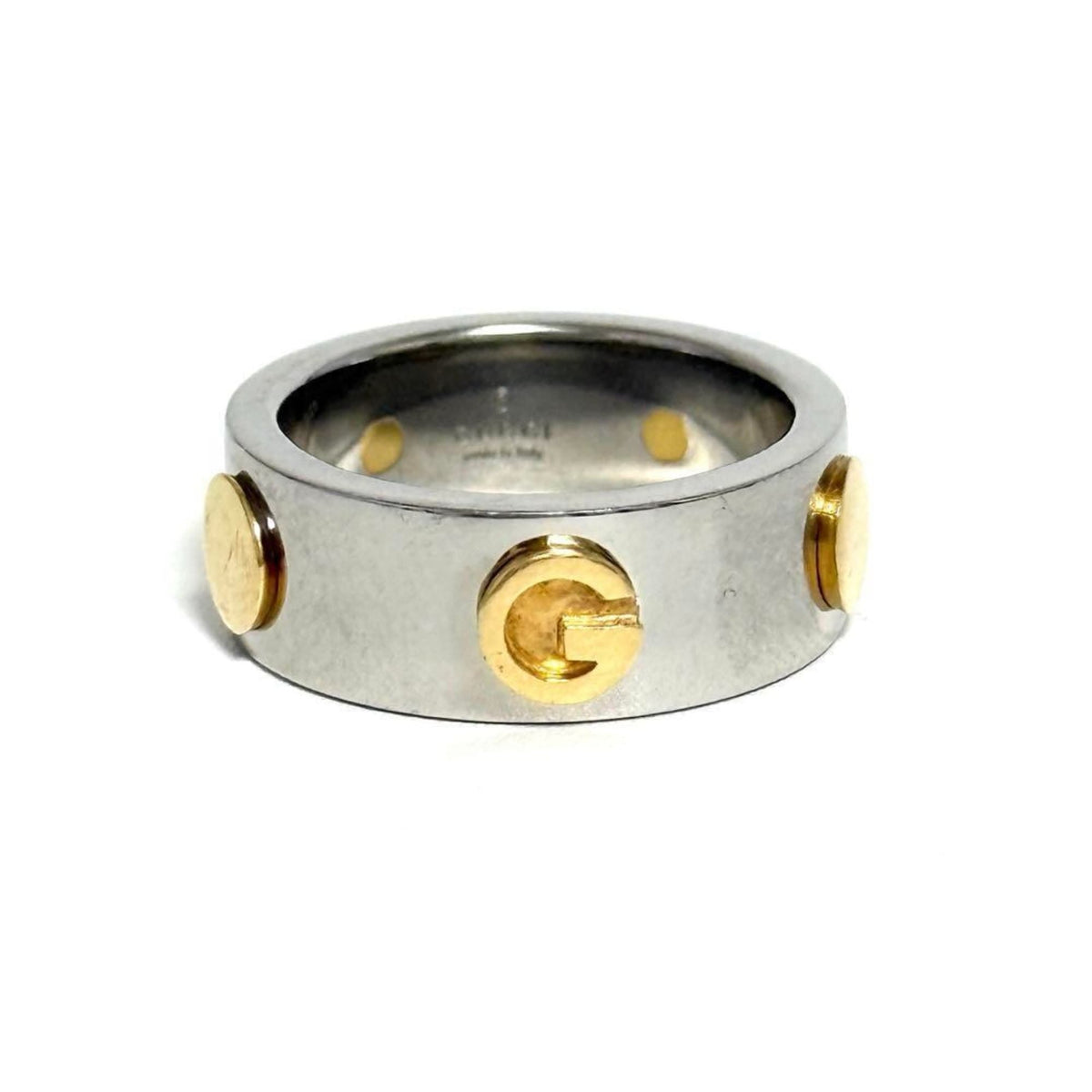 Gucci Stainless Steel Yellow Gold Band Ring (Pre-Owned)