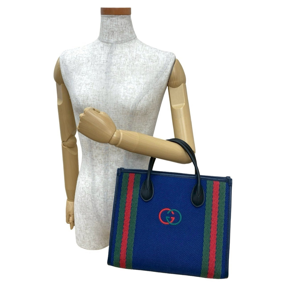 Gucci Black Blue Green Navy Red Color Canvas Handbag Tote Bag (Pre-Owned)