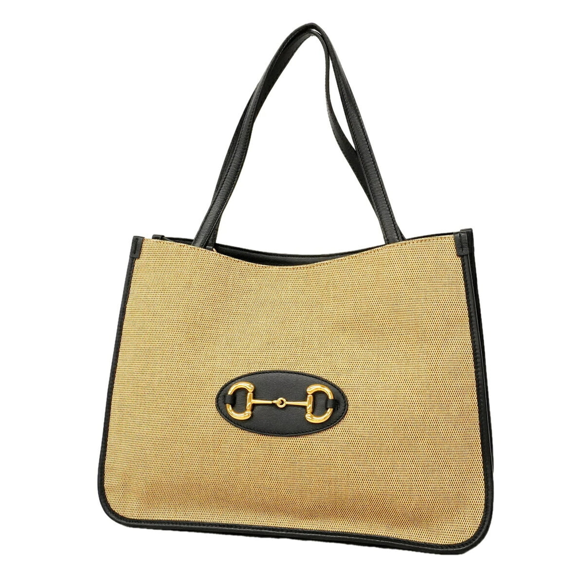 Gucci Beige Navy Canvas Leather Tote Bag (Pre-Owned)