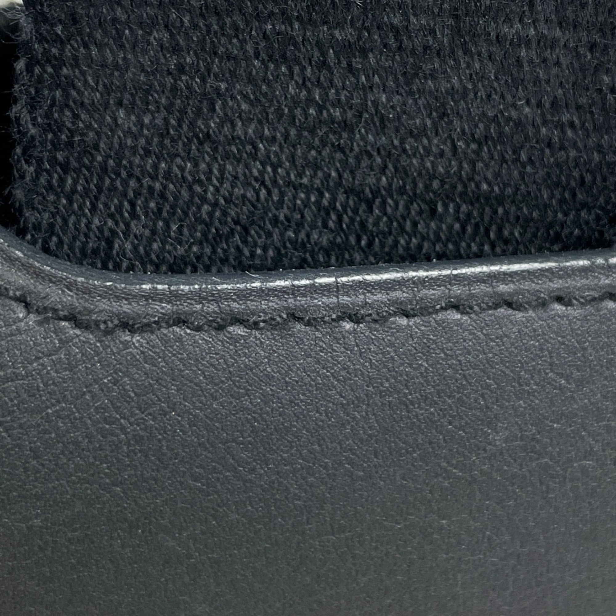 Hermes Black Toile Chevron Leather Handbag Tote Bag (Pre-Owned)