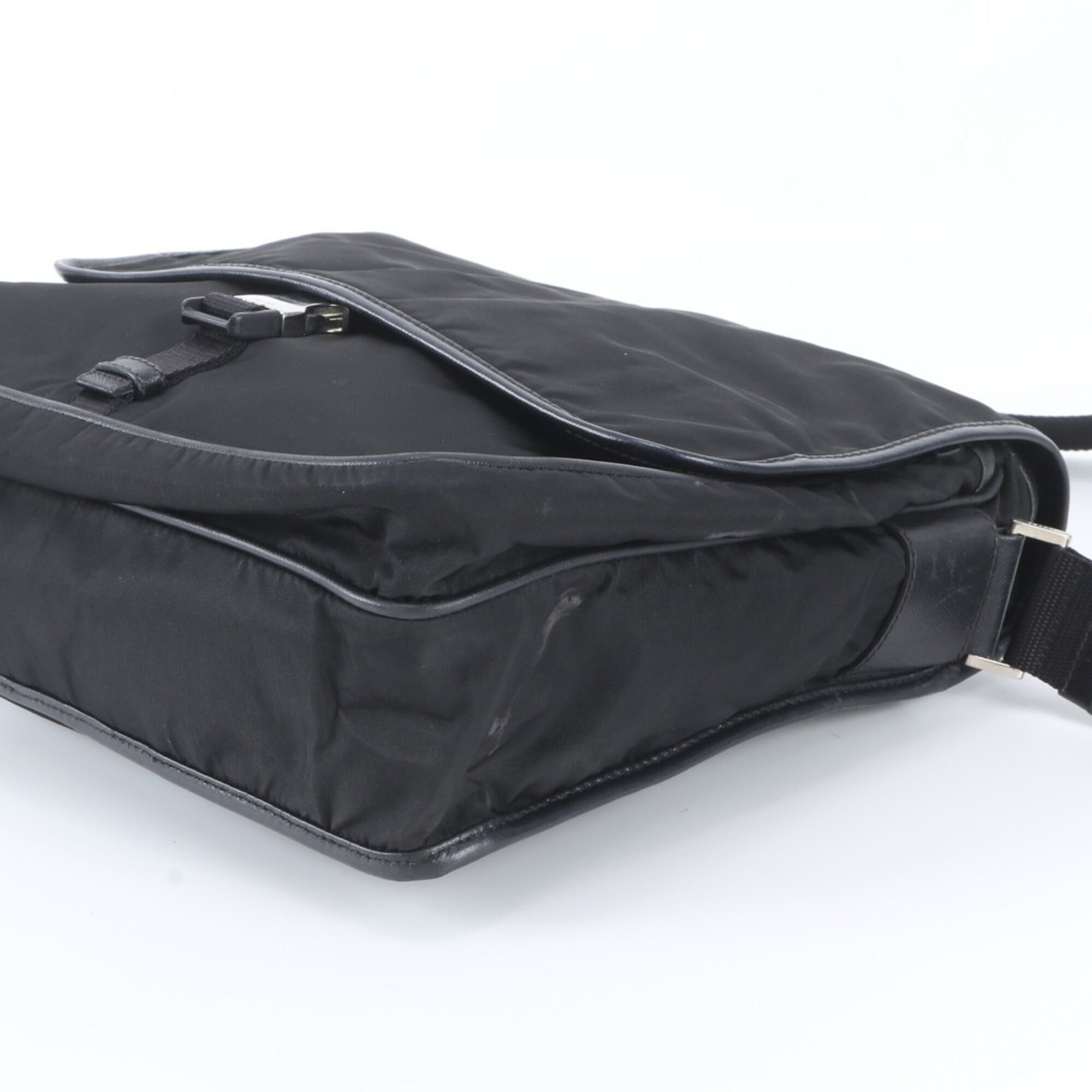 Prada Black White Nylon Leather Shoulder Bag (Pre-Owned)