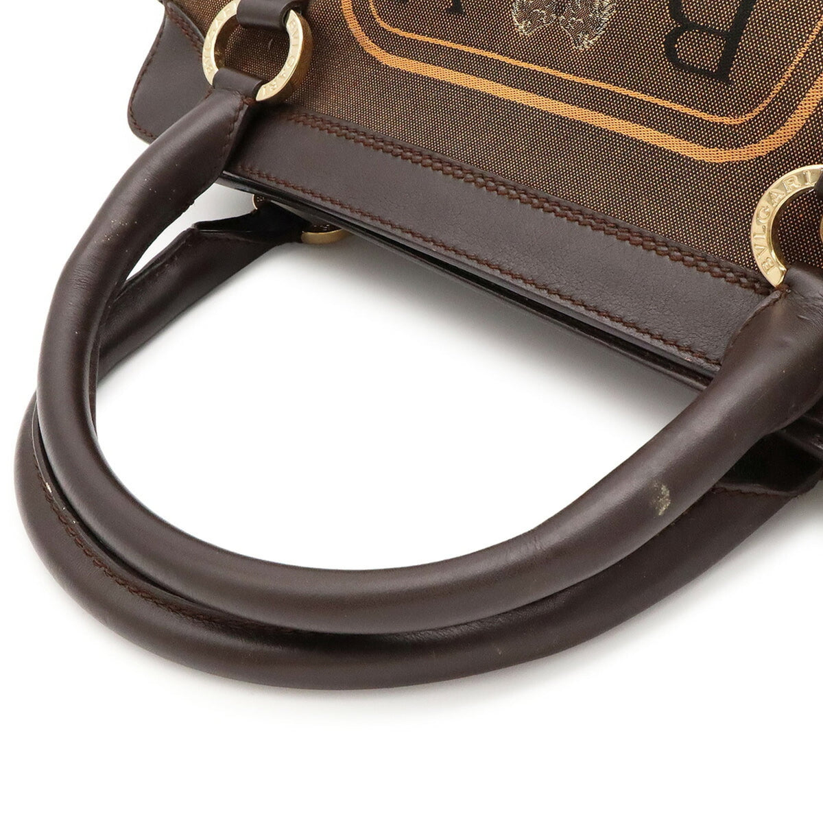 Bvlgari Brown Dark Brown Canvas Handbag Shoulder Bag (Pre-Owned)