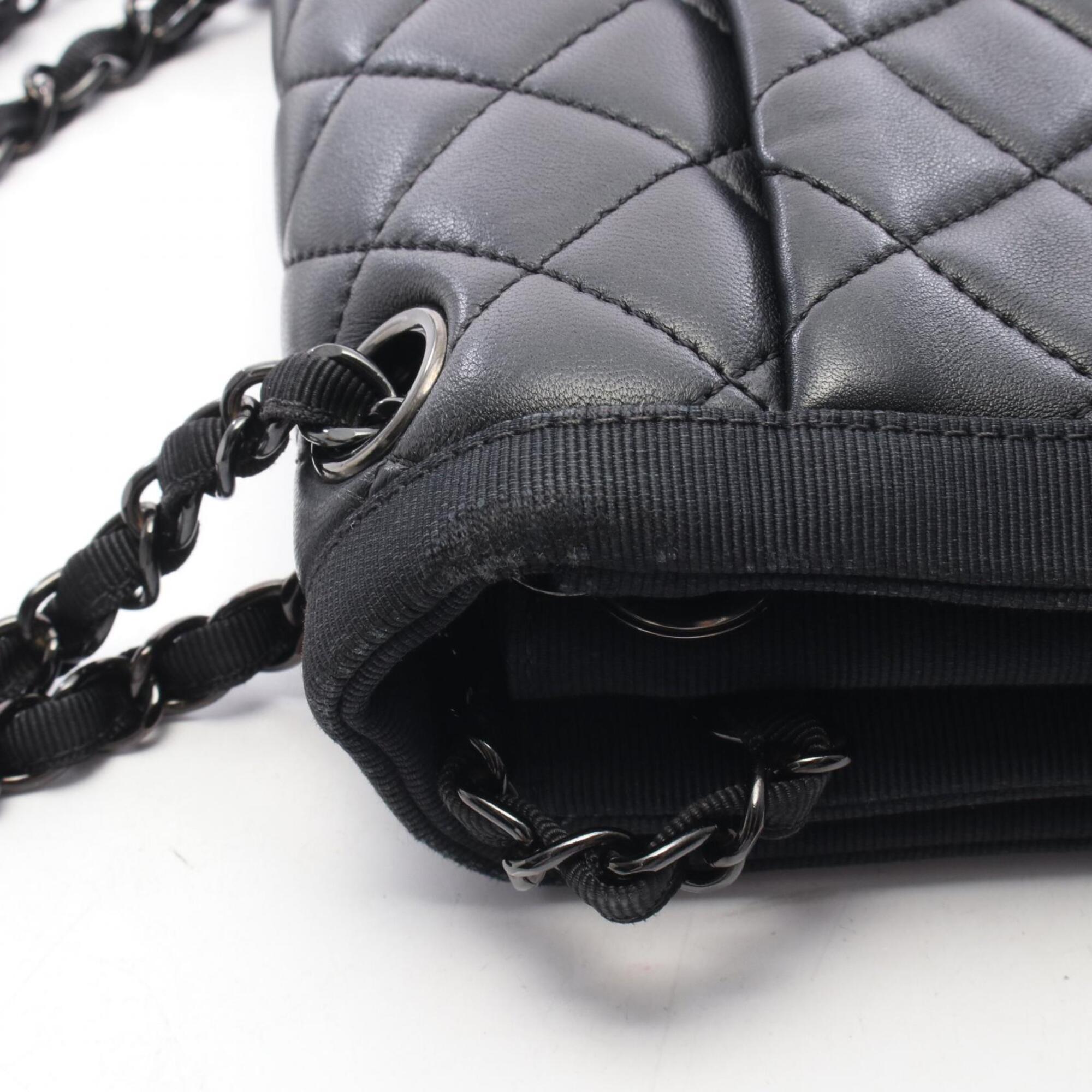 Chanel Black Canvas Leather Handbag Shoulder Bag (Pre-Owned)
