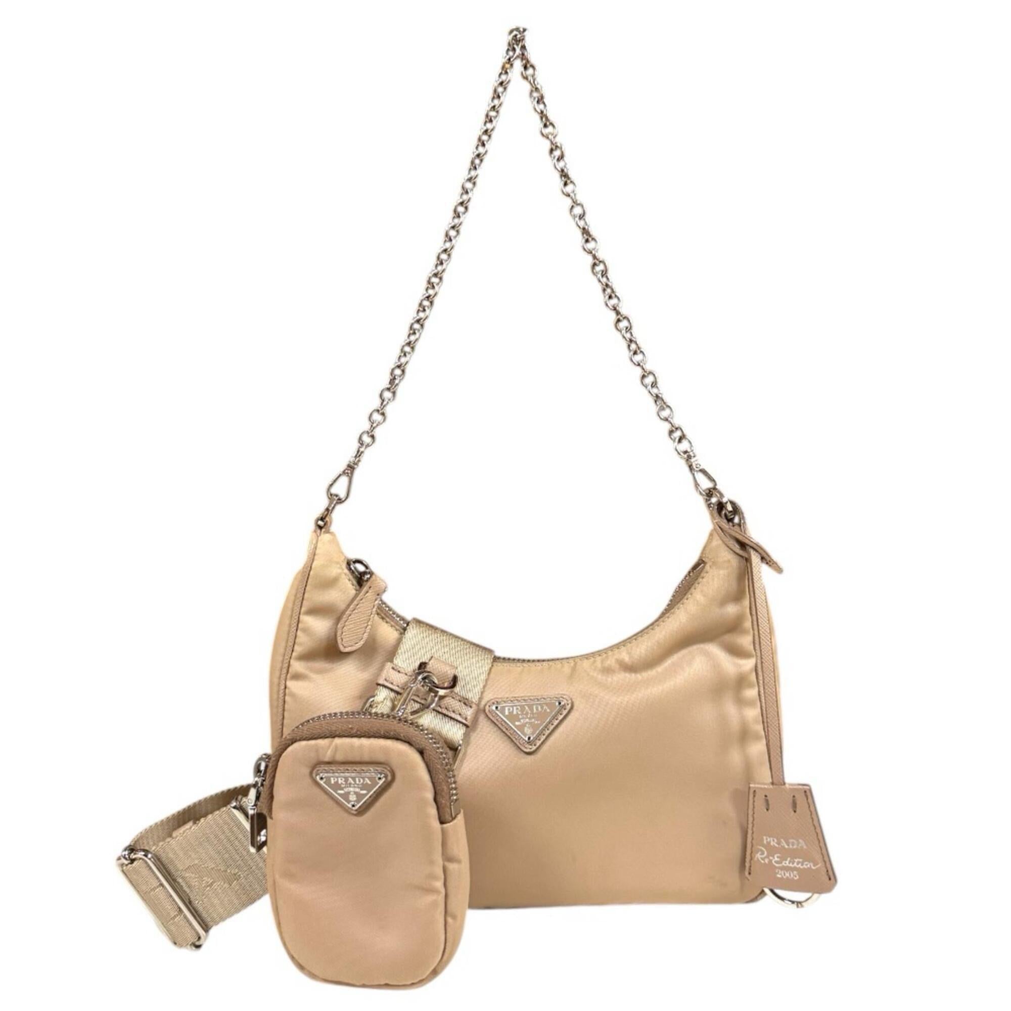 Prada Beige Nude Beige Nylon Shoulder Bag (Pre-Owned)